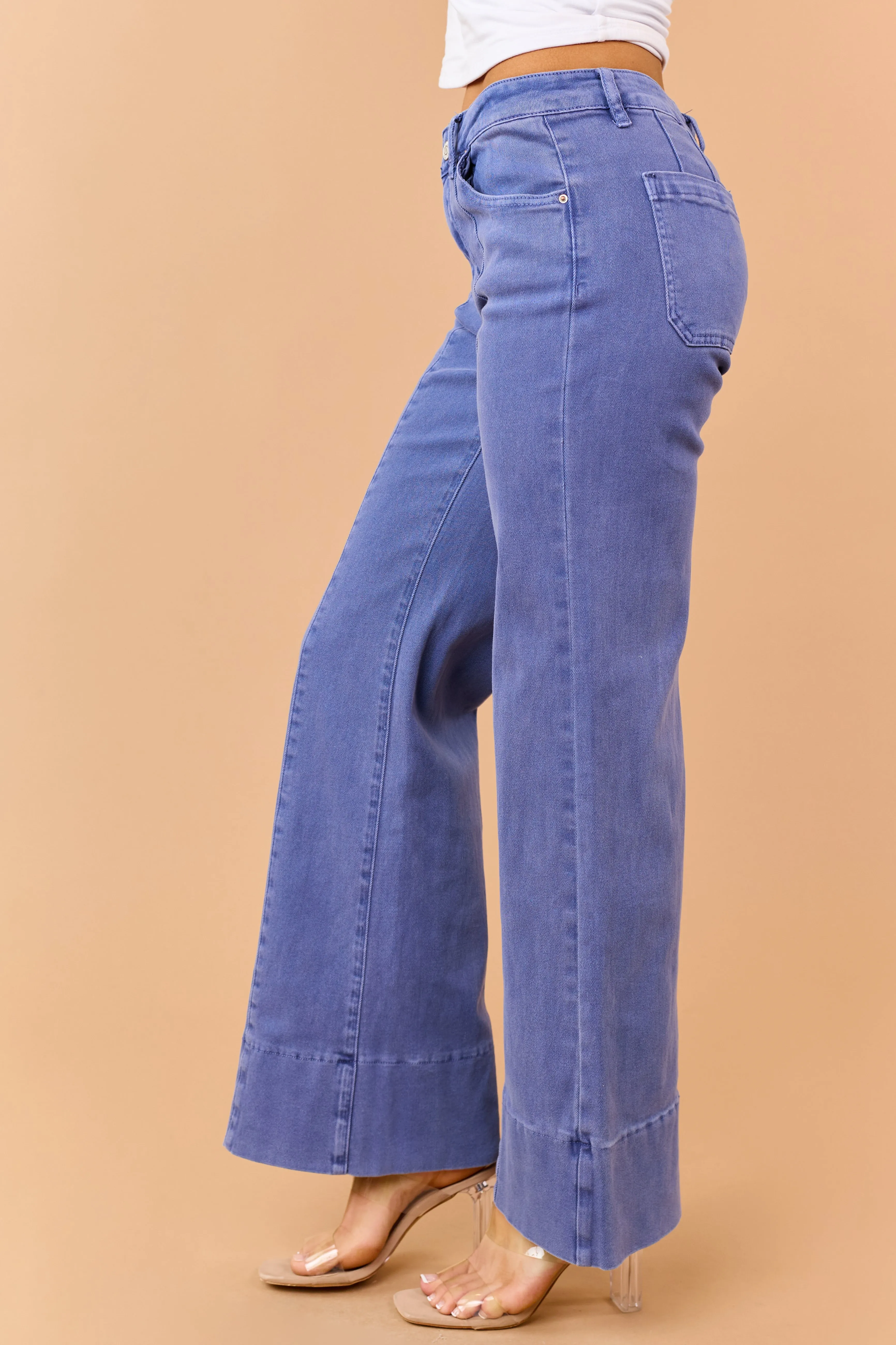 Dusty Blue Mid Rise Stretchy Wide Leg Jeans sold by Lime Lush product image thumbnail 3