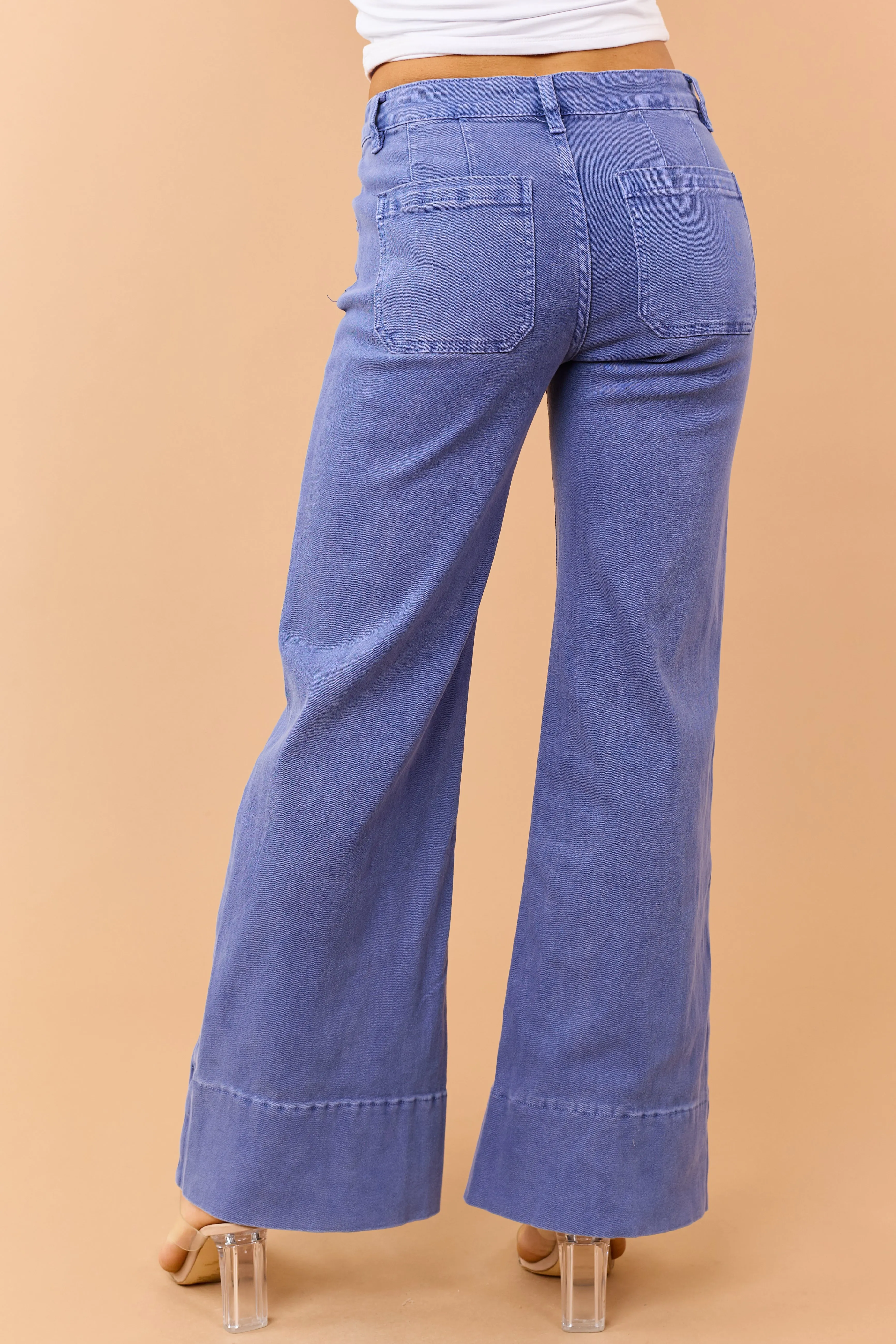 Dusty Blue Mid Rise Stretchy Wide Leg Jeans sold by Lime Lush product image thumbnail 4