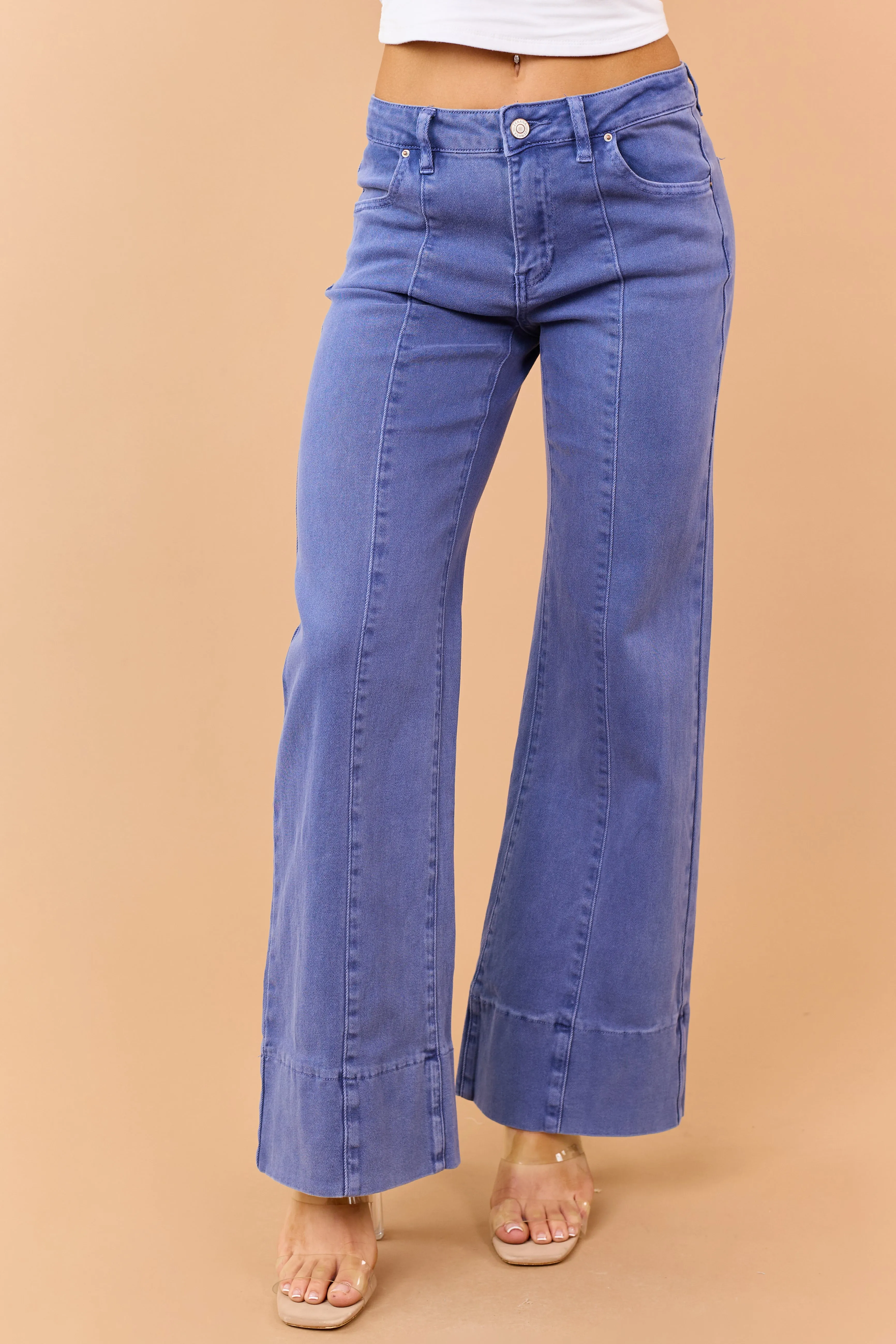 Dusty Blue Mid Rise Stretchy Wide Leg Jeans sold by Lime Lush product image thumbnail 2