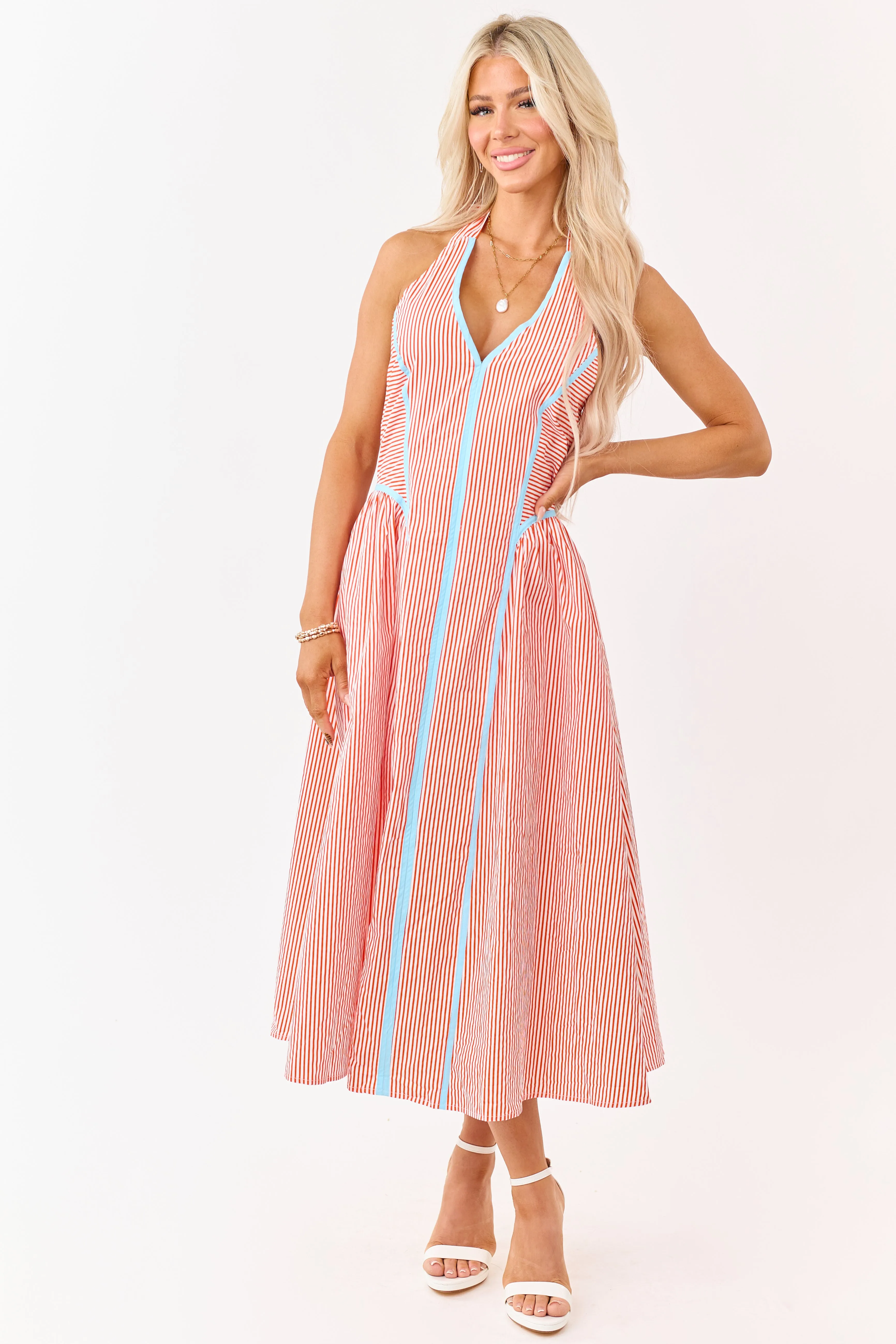 Entro Sunset Striped Cotton Halter Midi Dress sold by Lime Lush product image thumbnail 3