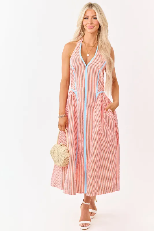 Entro Sunset Striped Cotton Halter Midi Dress made by entro