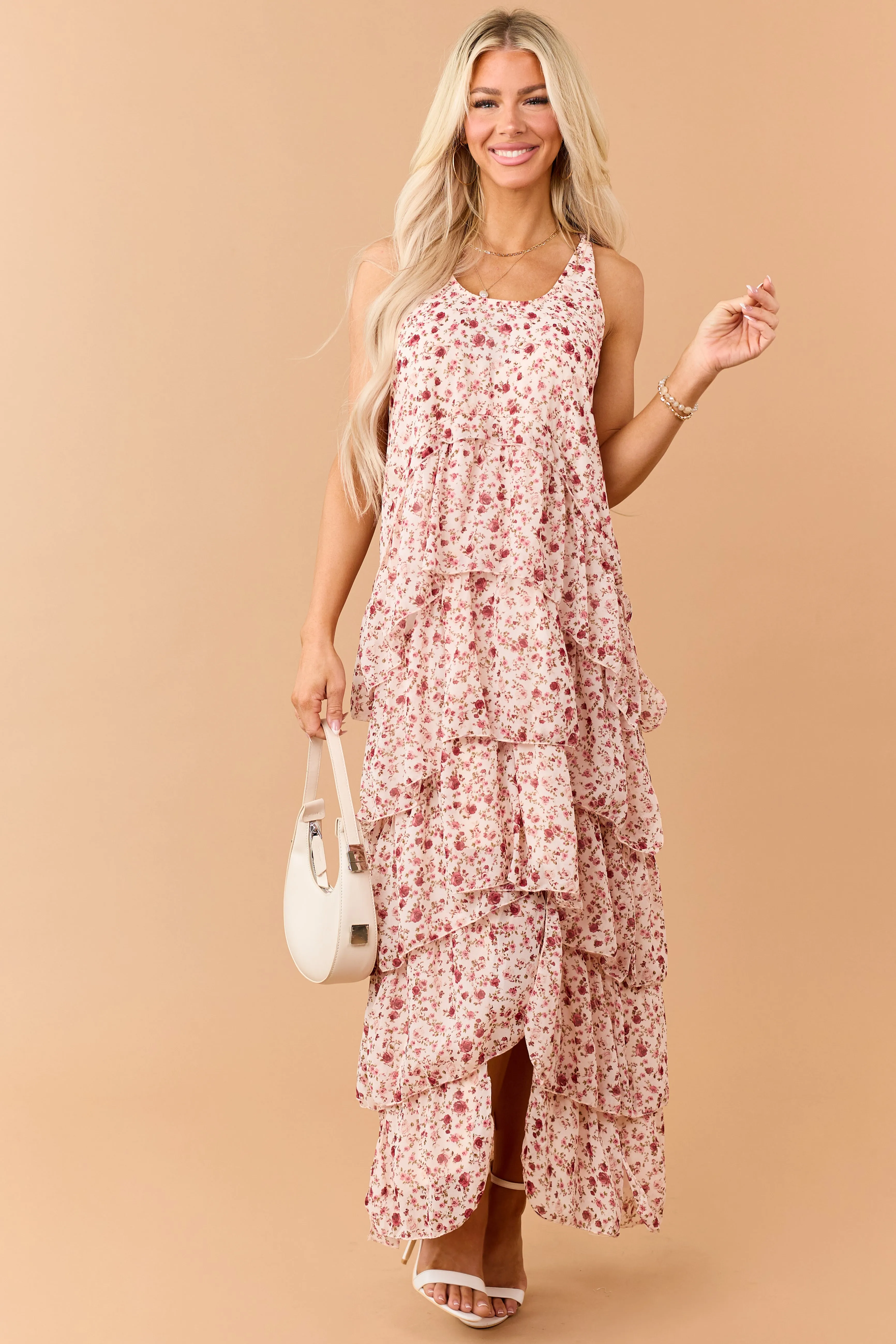 Tea Rose Floral Ruffle Tiered Twist Strap Maxi Dress sold by Lime Lush product image thumbnail 2