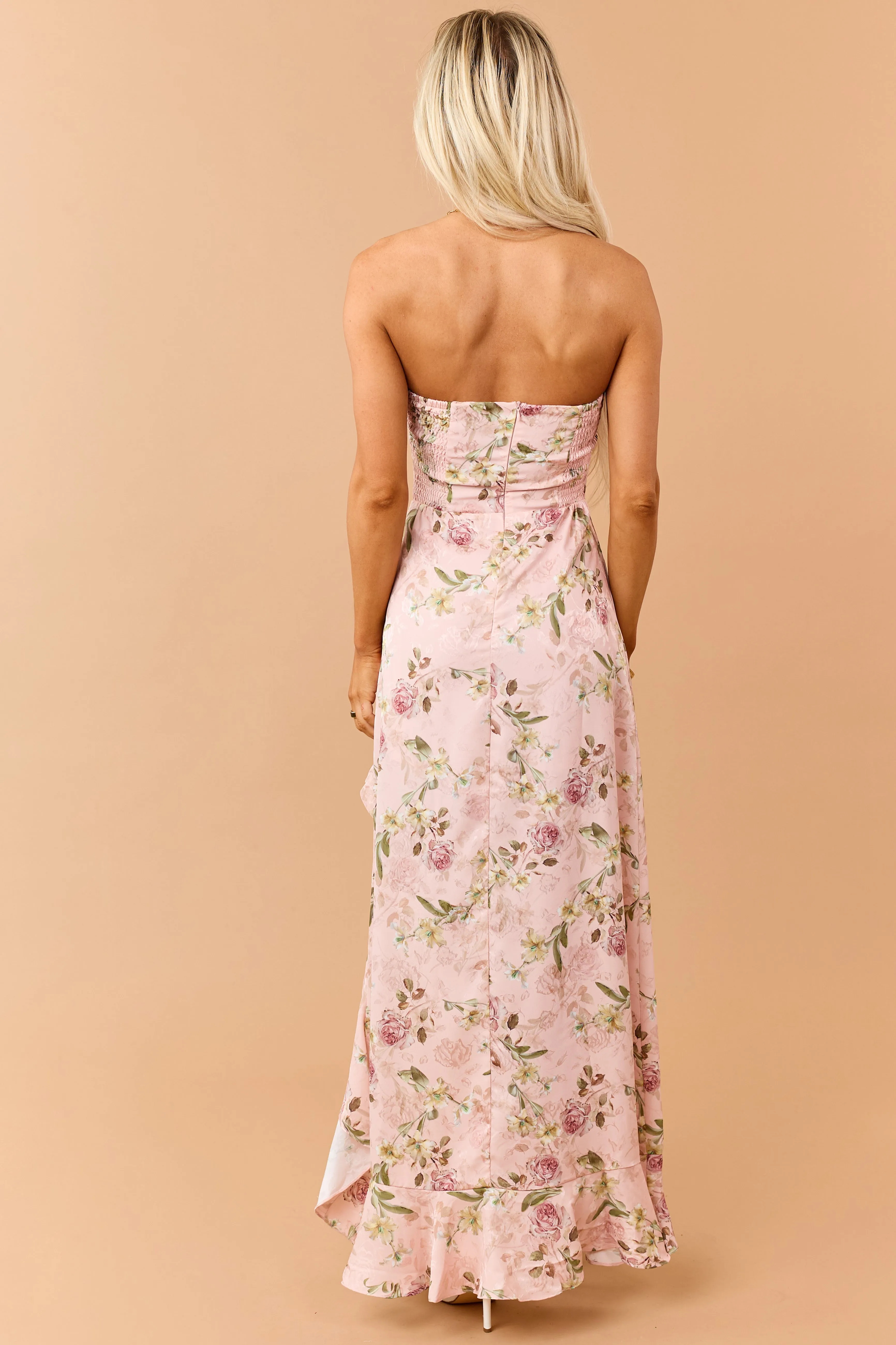 Tea Rose Floral Print High Low Ruffle Hem Maxi Dress sold by Lime Lush product image thumbnail 5