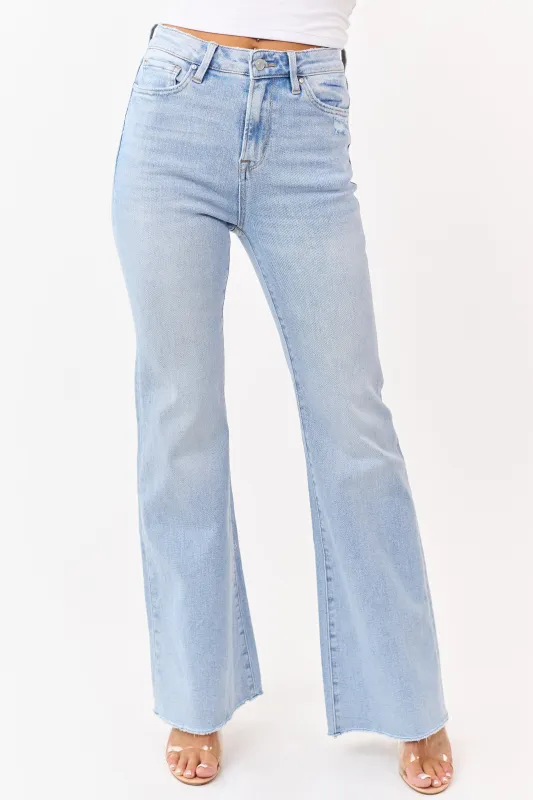 Mica Denim Light Stone Wash Flare Stretch Jeans made by Mica Denim