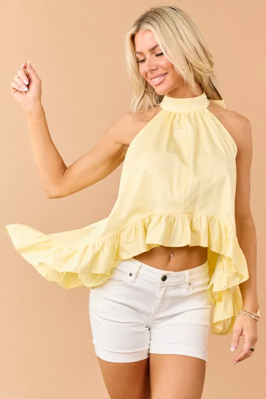 Honeysuckle Cotton Flowy Ruffle Hem Halter Top made by HEYSON