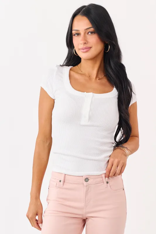 Ivory Textured Rib Knit Short Sleeve Henley Top made by Charlotte Avery