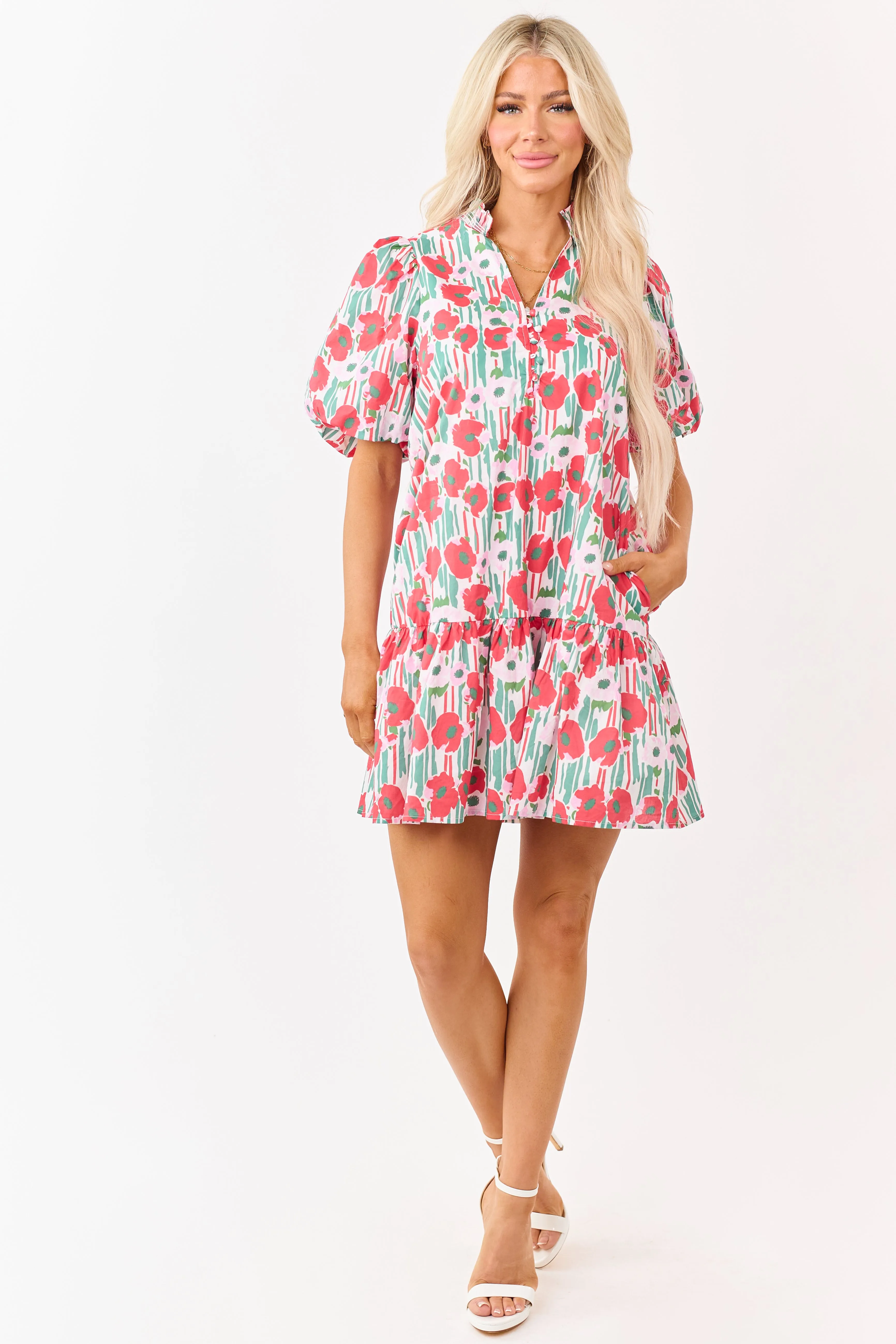 Entro Ruby Poppy Floral Cotton Puff Sleeve Mini Dress sold by Lime Lush product image thumbnail 3