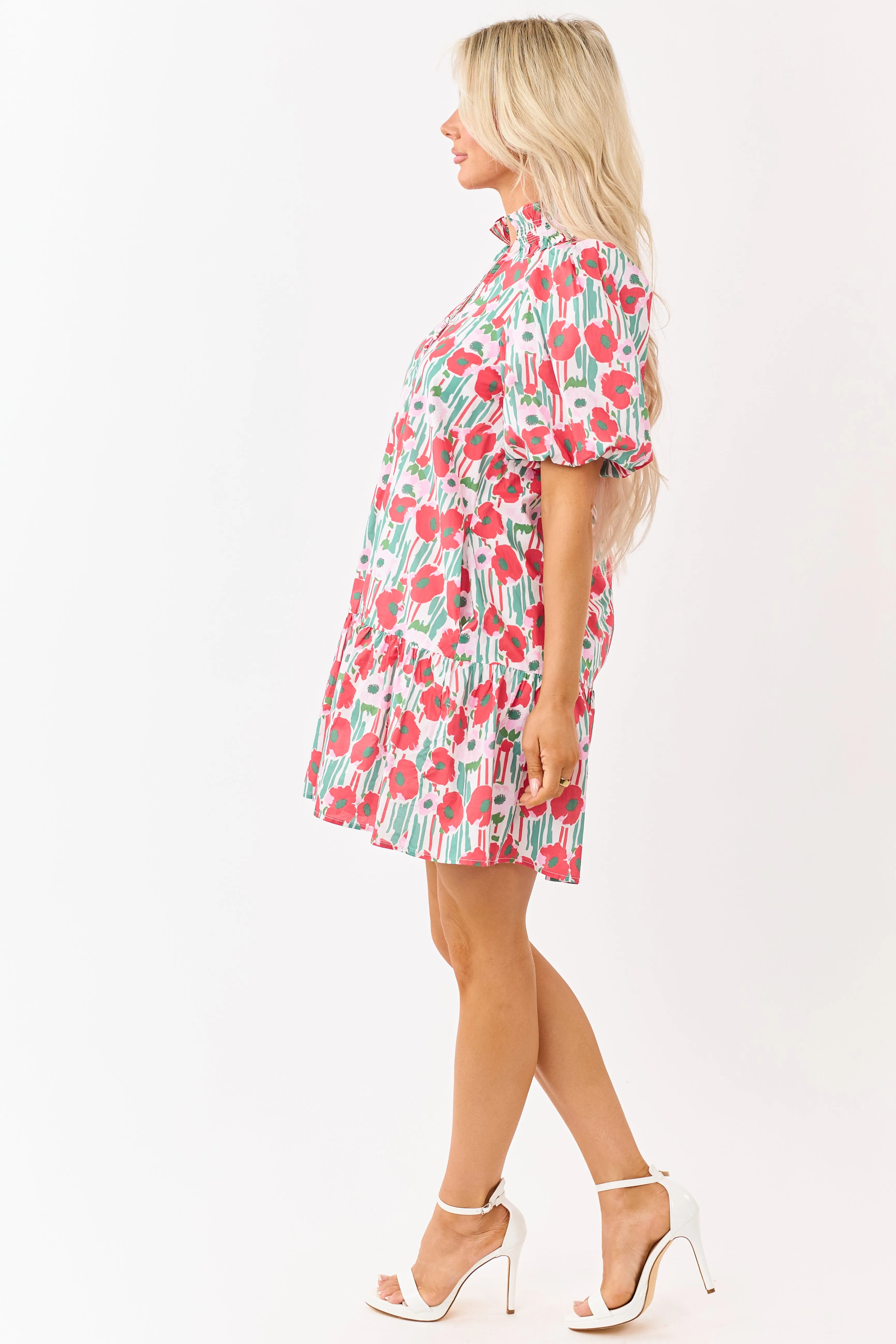 Entro Ruby Poppy Floral Cotton Puff Sleeve Mini Dress sold by Lime Lush product image thumbnail 4