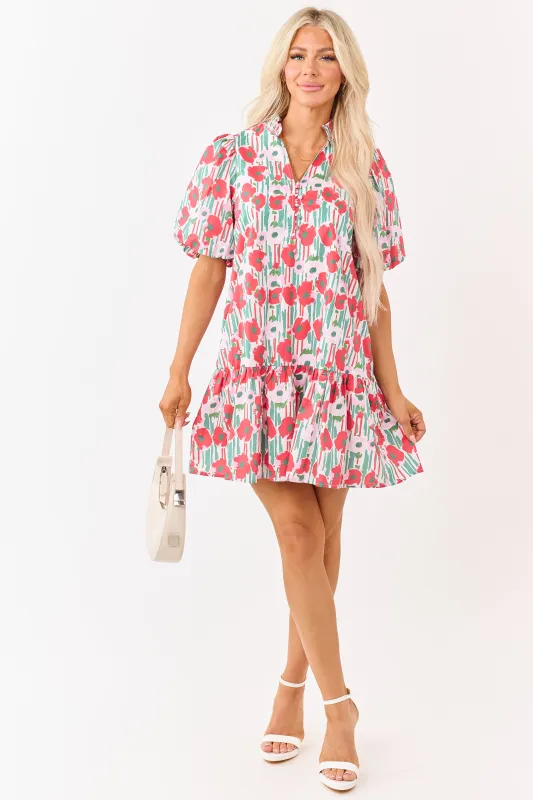 Entro Ruby Poppy Floral Cotton Puff Sleeve Mini Dress made by entro