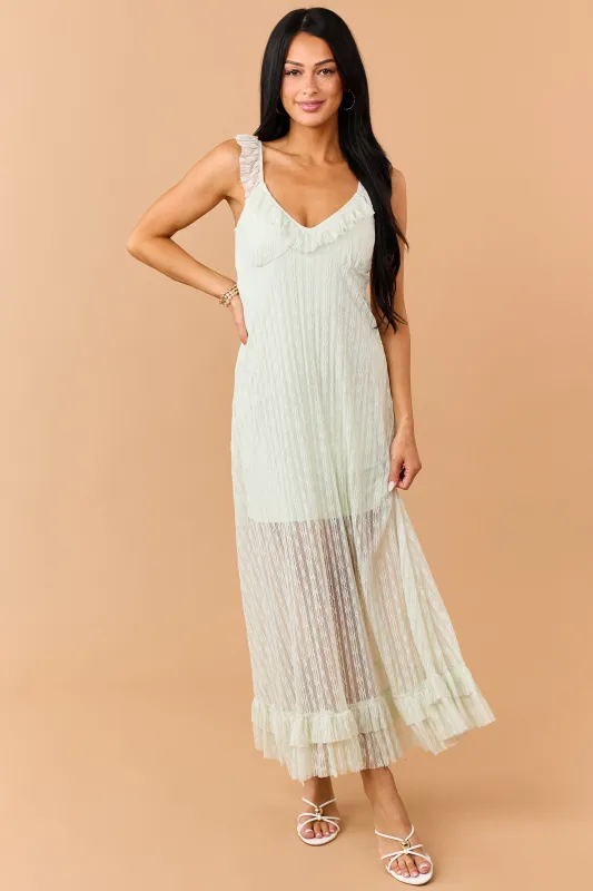 Seafoam Floral Lace Ruffle Trim Maxi Dress made by Jnna