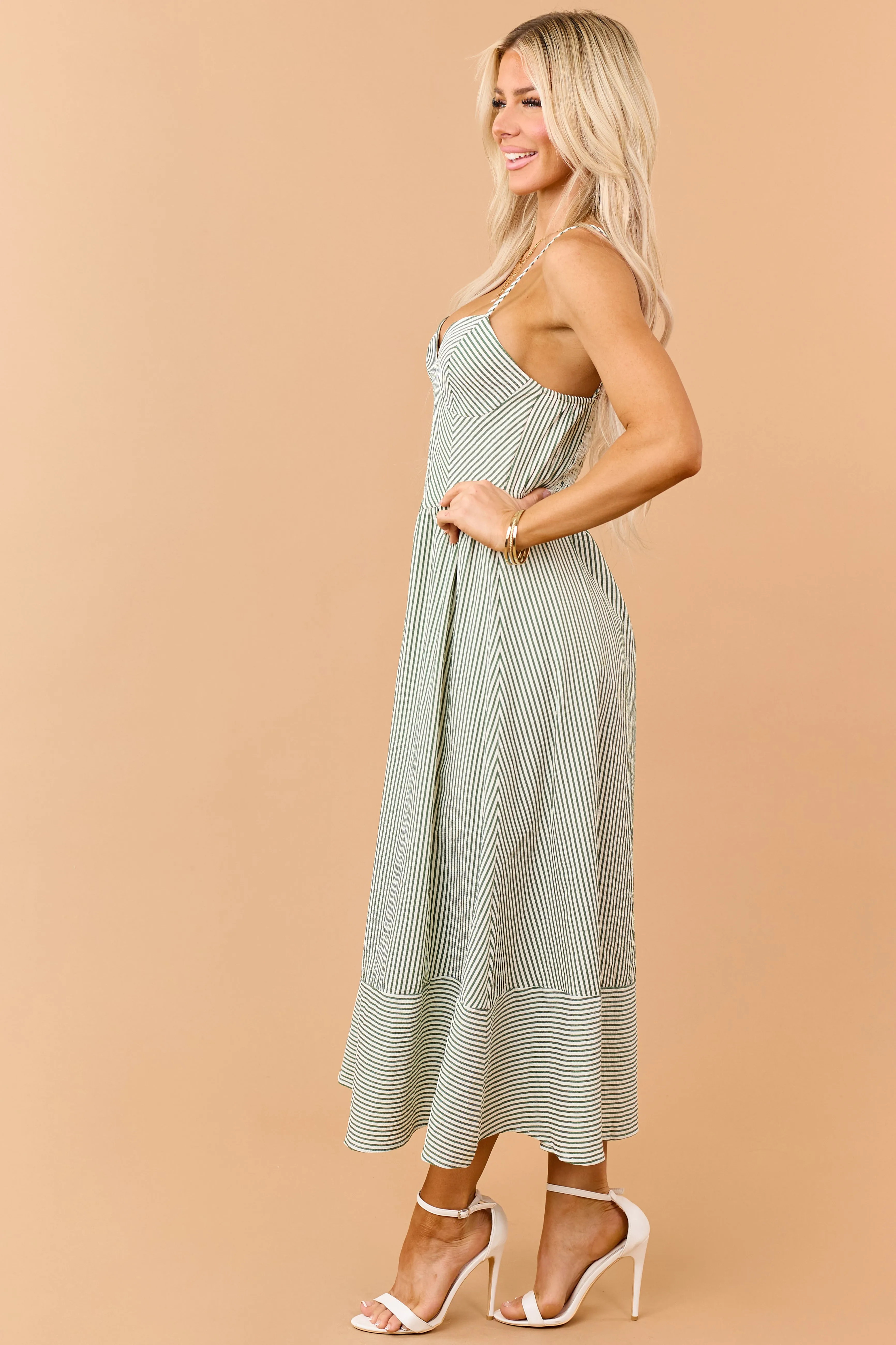 Hunter Green Striped V-Neck Midi Sundress sold by Lime Lush product image thumbnail 5