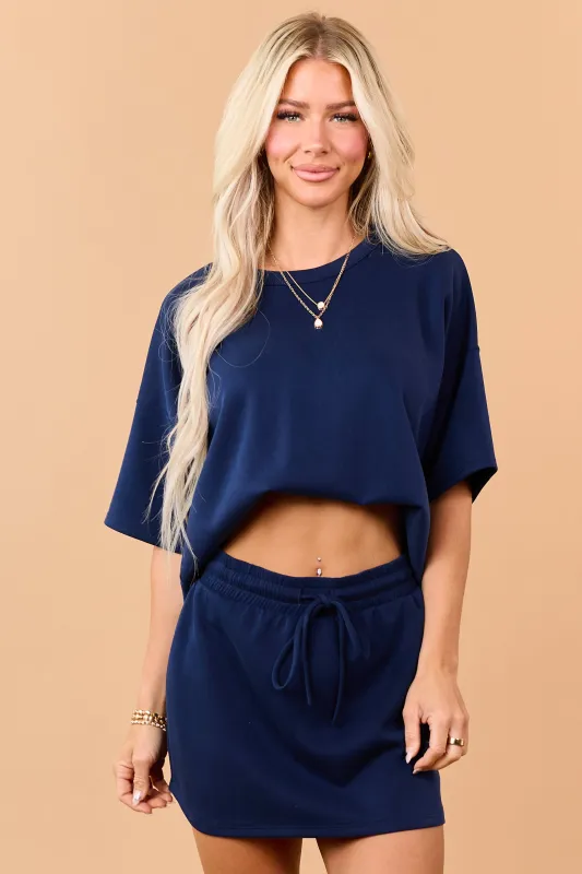 Navy Short Sleeve Soft Knit Top made by Charlotte Avery