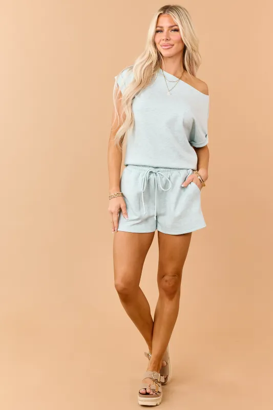 Heathered Mint Elastic Waistband Drawstring Shorts made by Charlotte Avery