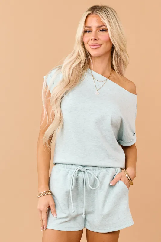 Heathered Mint Boatneck Cuffed Short Sleeve Top made by Charlotte Avery