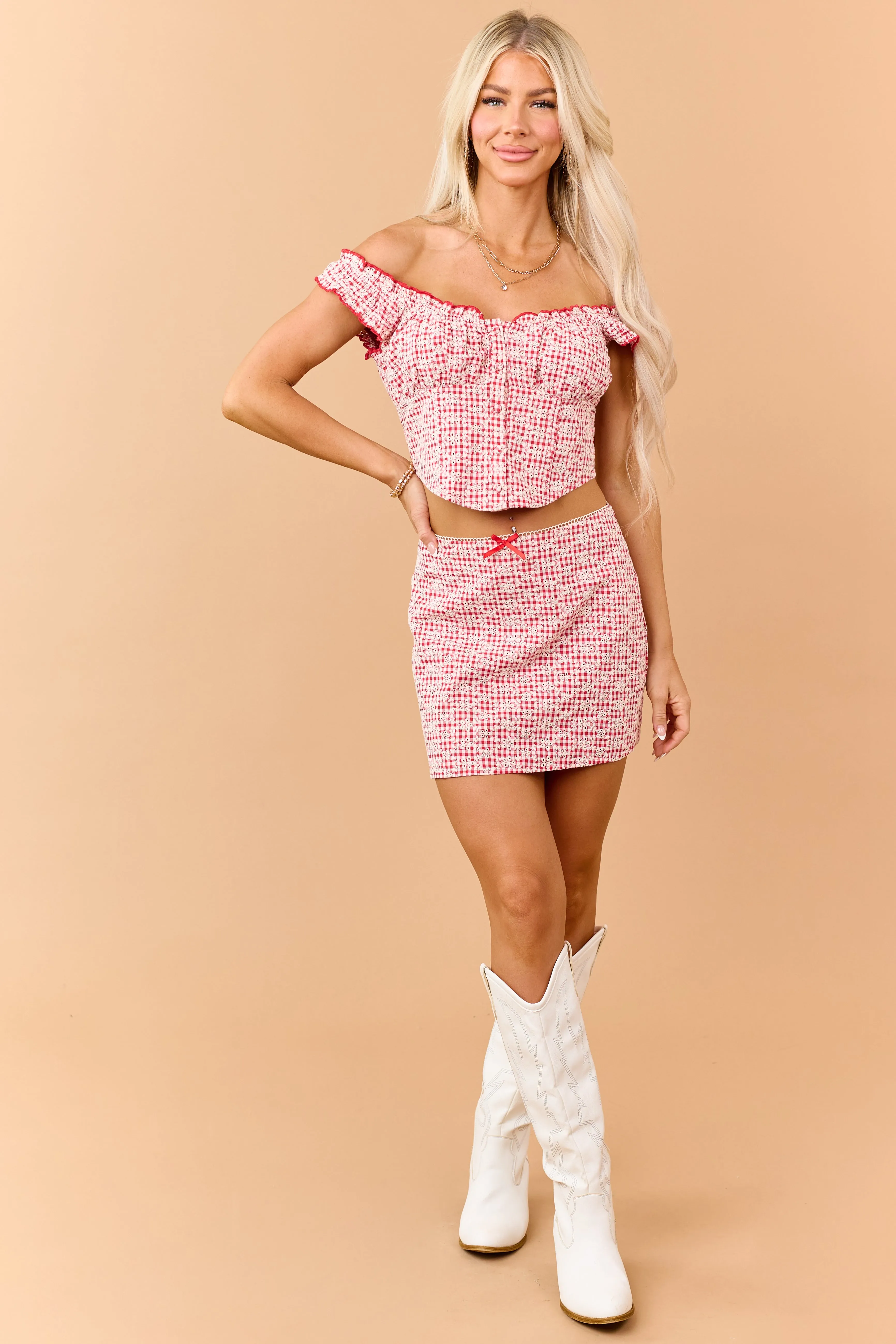 Ruby Gingham Embroidered Tank Top and Skirt Set sold by Lime Lush product image thumbnail 5