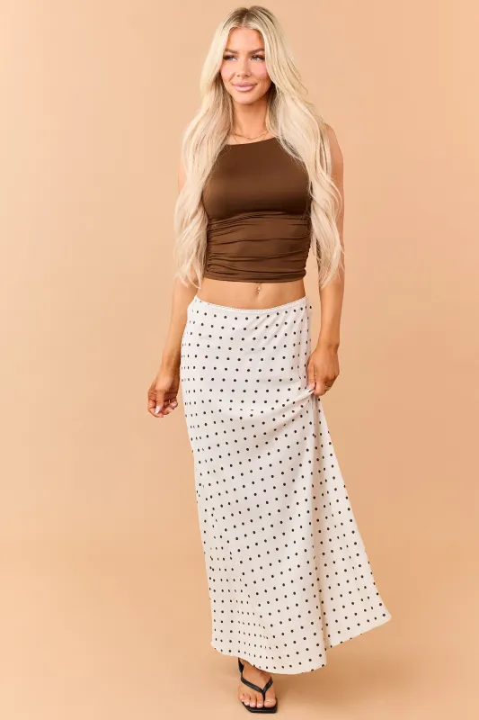Almond and Cocoa Polka Dot Linen Blend Maxi Skirt made by HYFVE