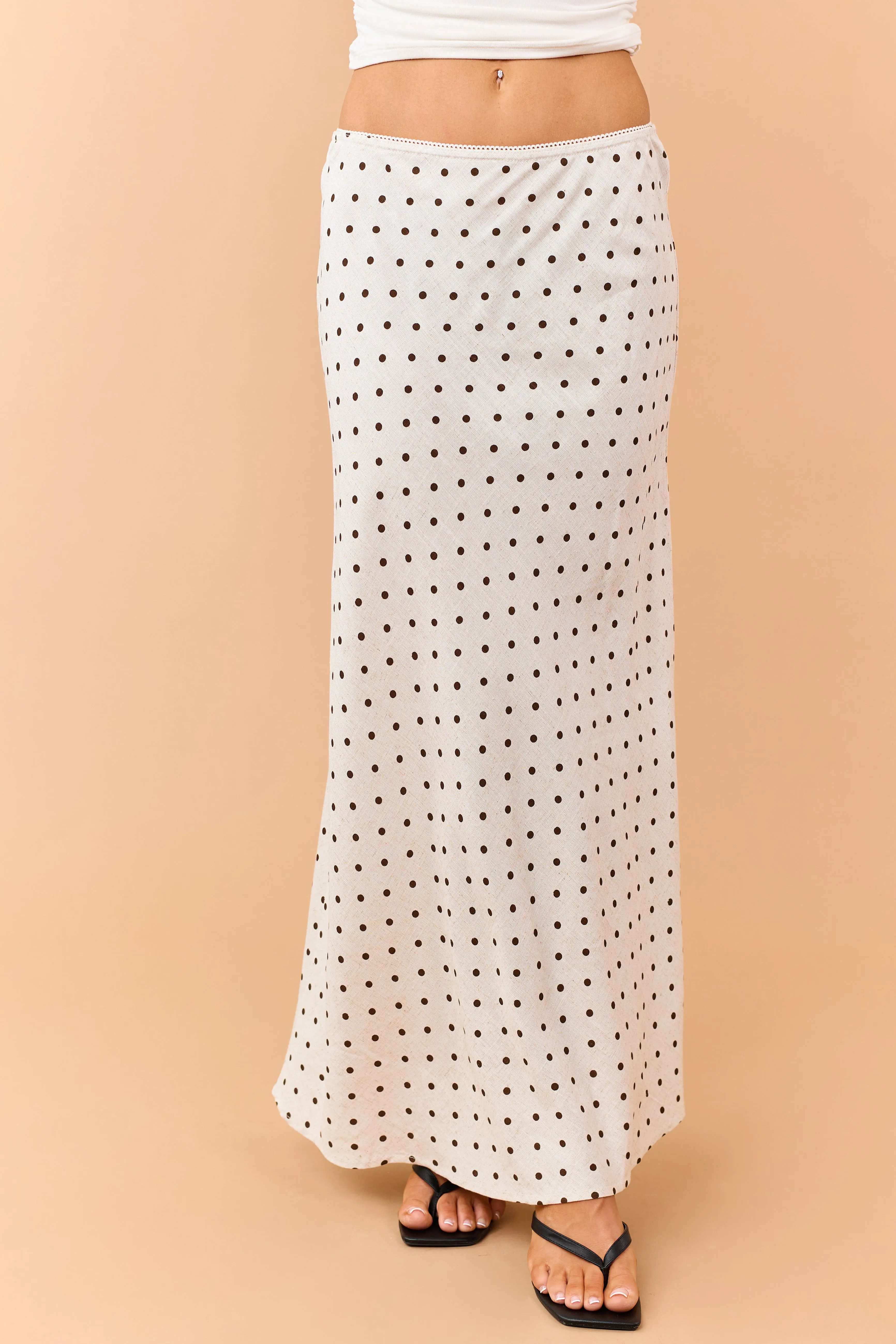 Almond and Cocoa Polka Dot Linen Blend Maxi Skirt sold by Lime Lush product image thumbnail 2