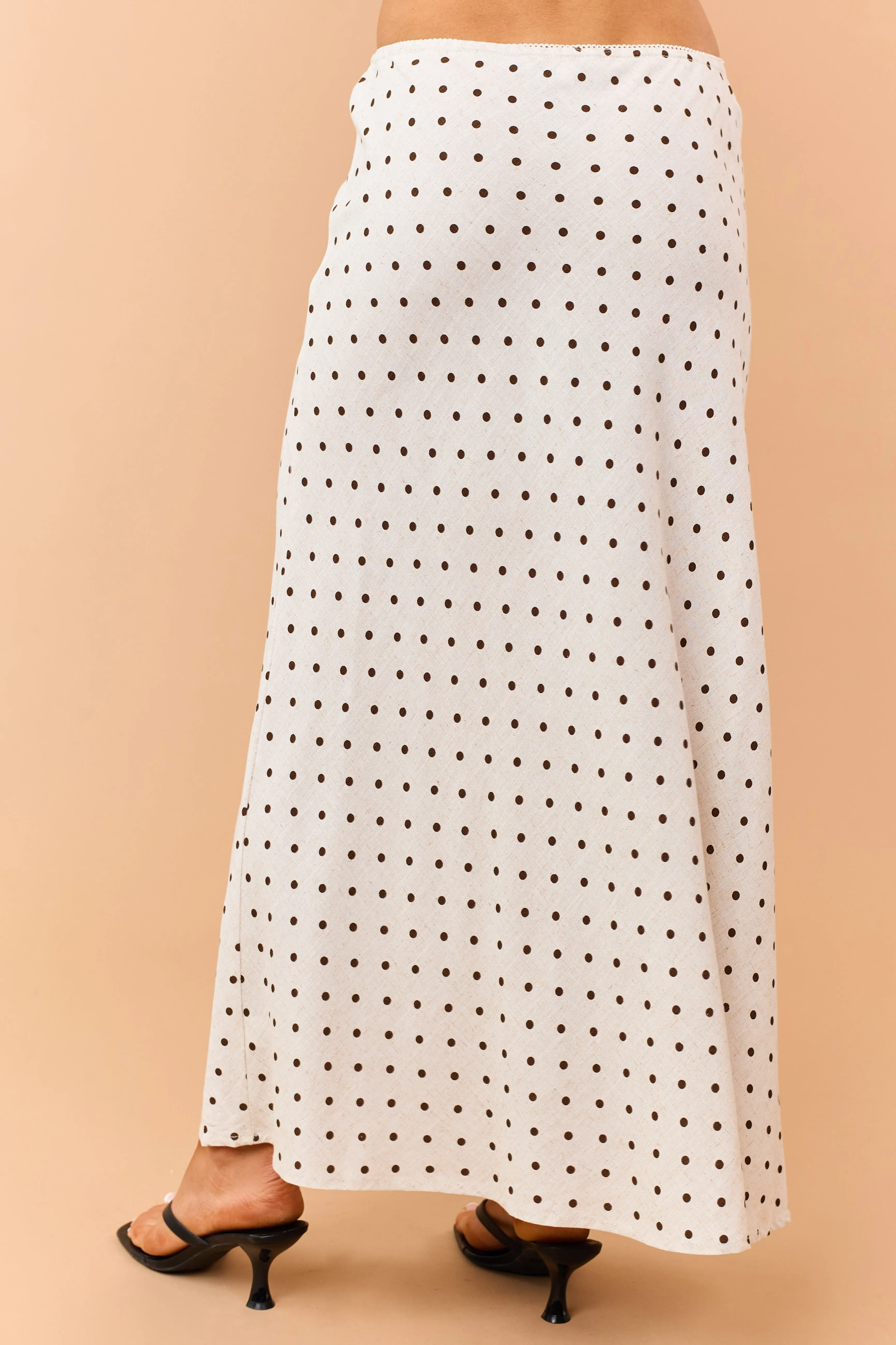 Almond and Cocoa Polka Dot Linen Blend Maxi Skirt sold by Lime Lush product image thumbnail 4