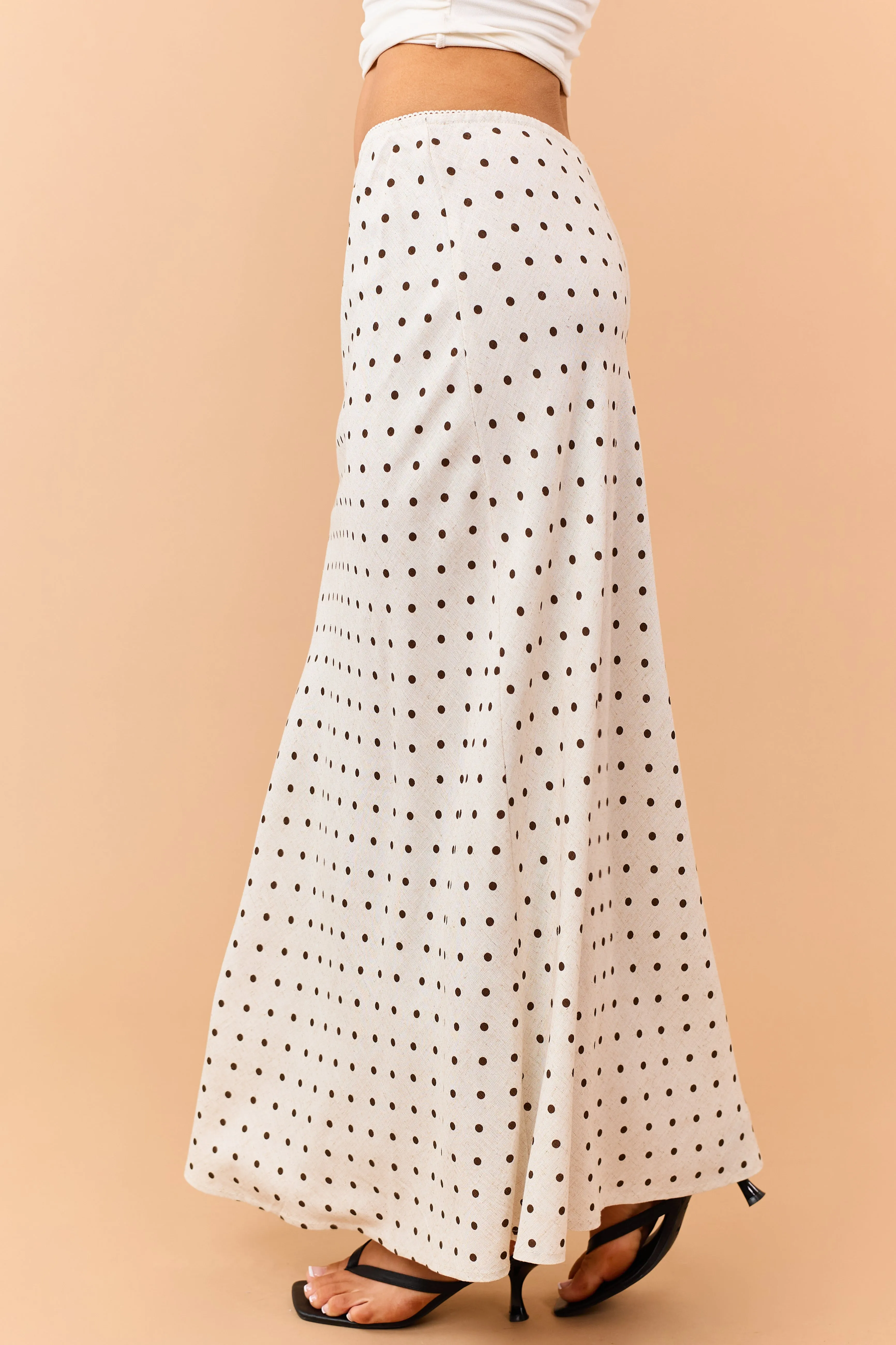 Almond and Cocoa Polka Dot Linen Blend Maxi Skirt sold by Lime Lush product image thumbnail 3