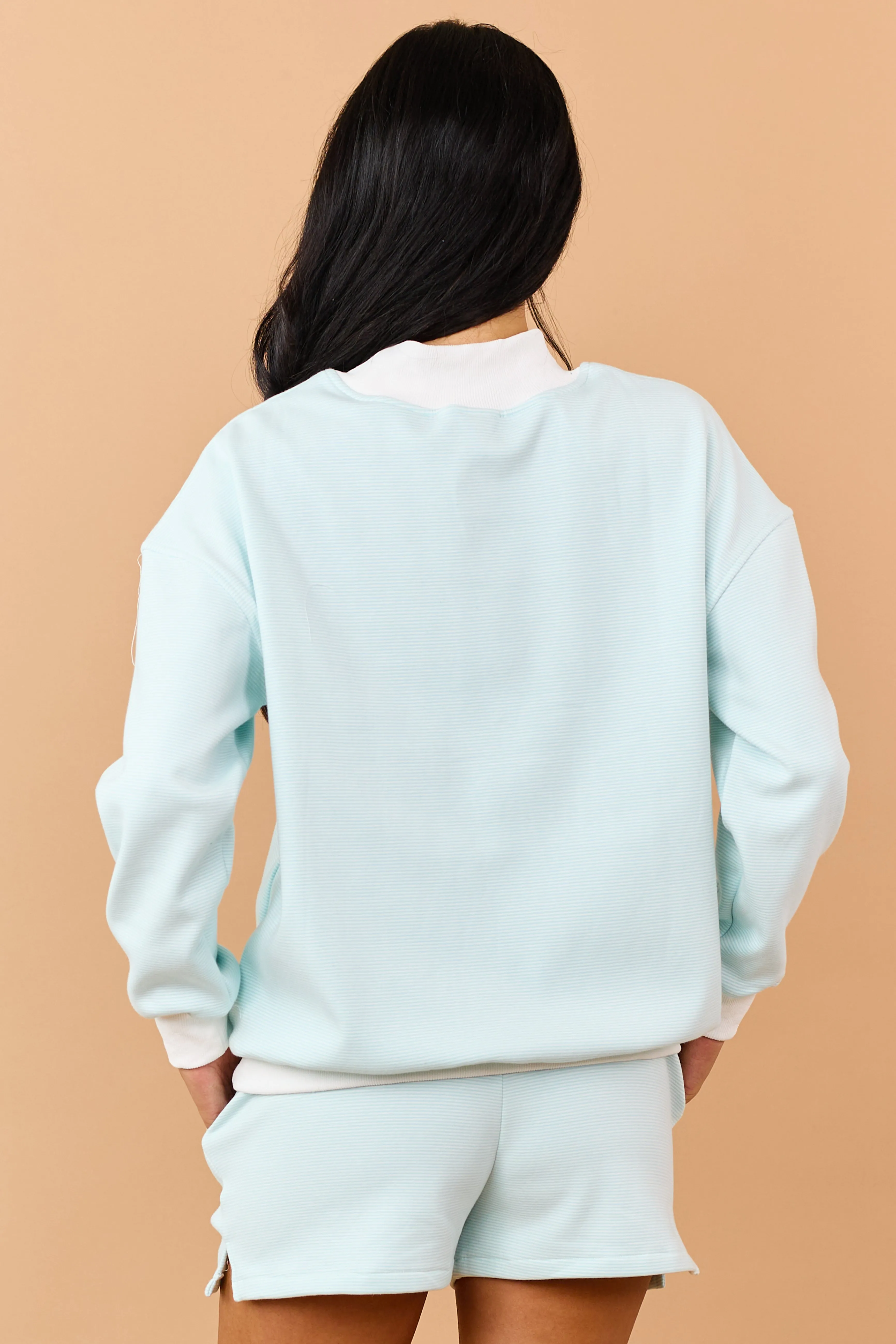 Turquoise and Ivory Striped Knit Sweatshirt sold by Lime Lush product image thumbnail 5