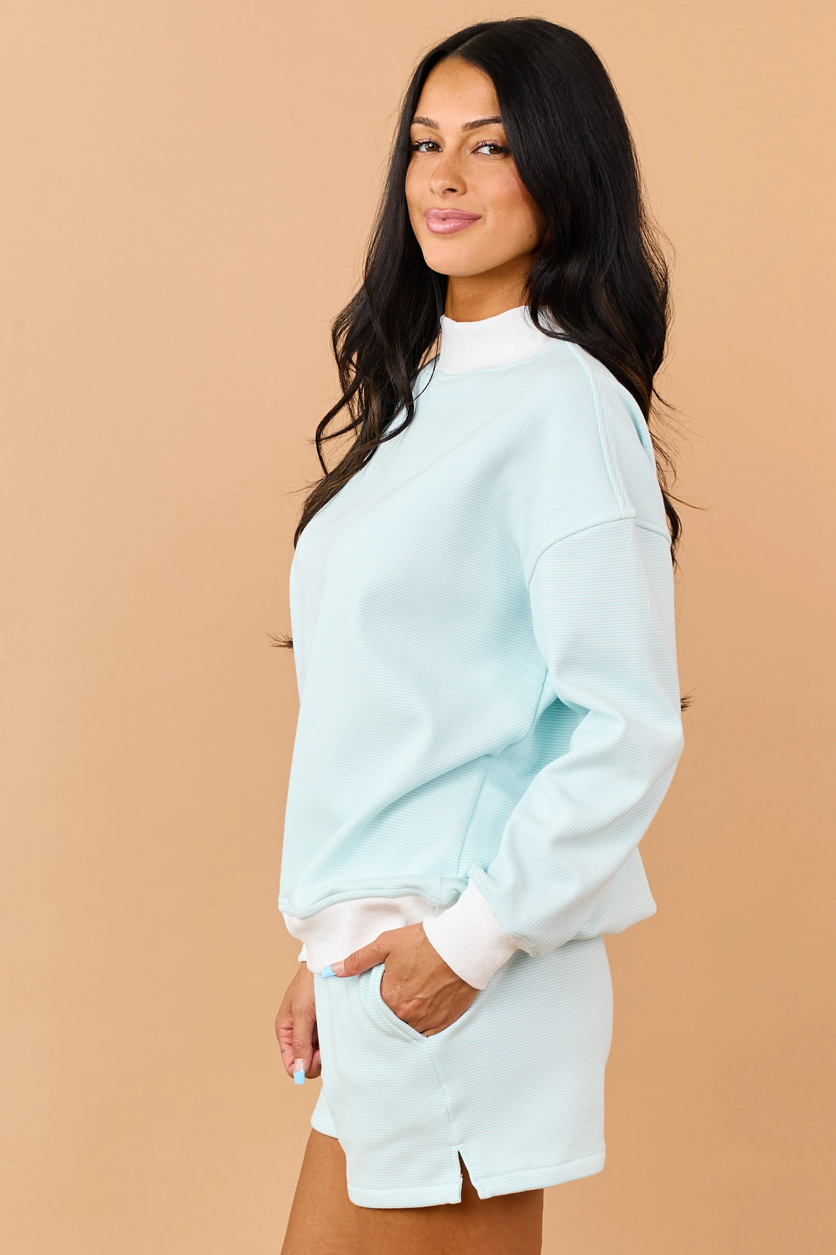 Turquoise and Ivory Striped Knit Sweatshirt sold by Lime Lush product image thumbnail 4