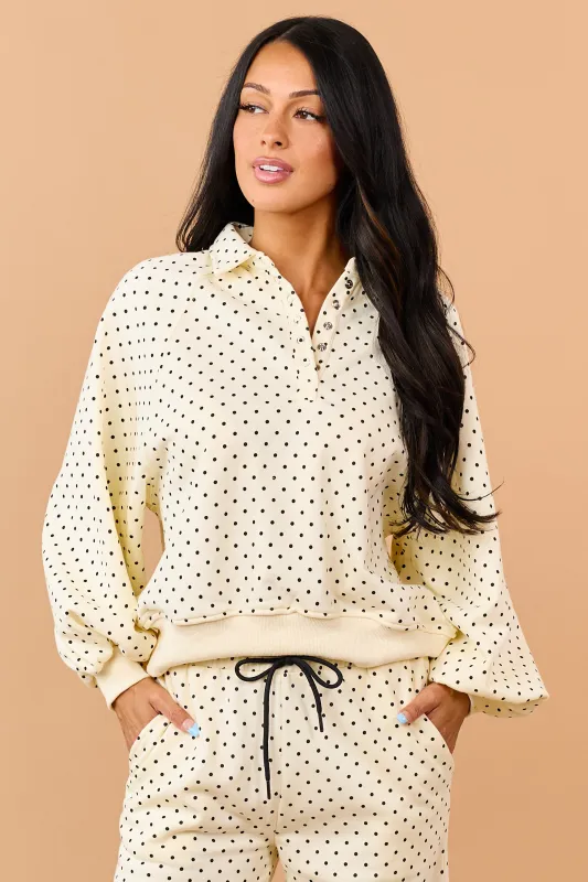 Cream and Black Polka Dot Relaxed Sweatshirt made by Veveret