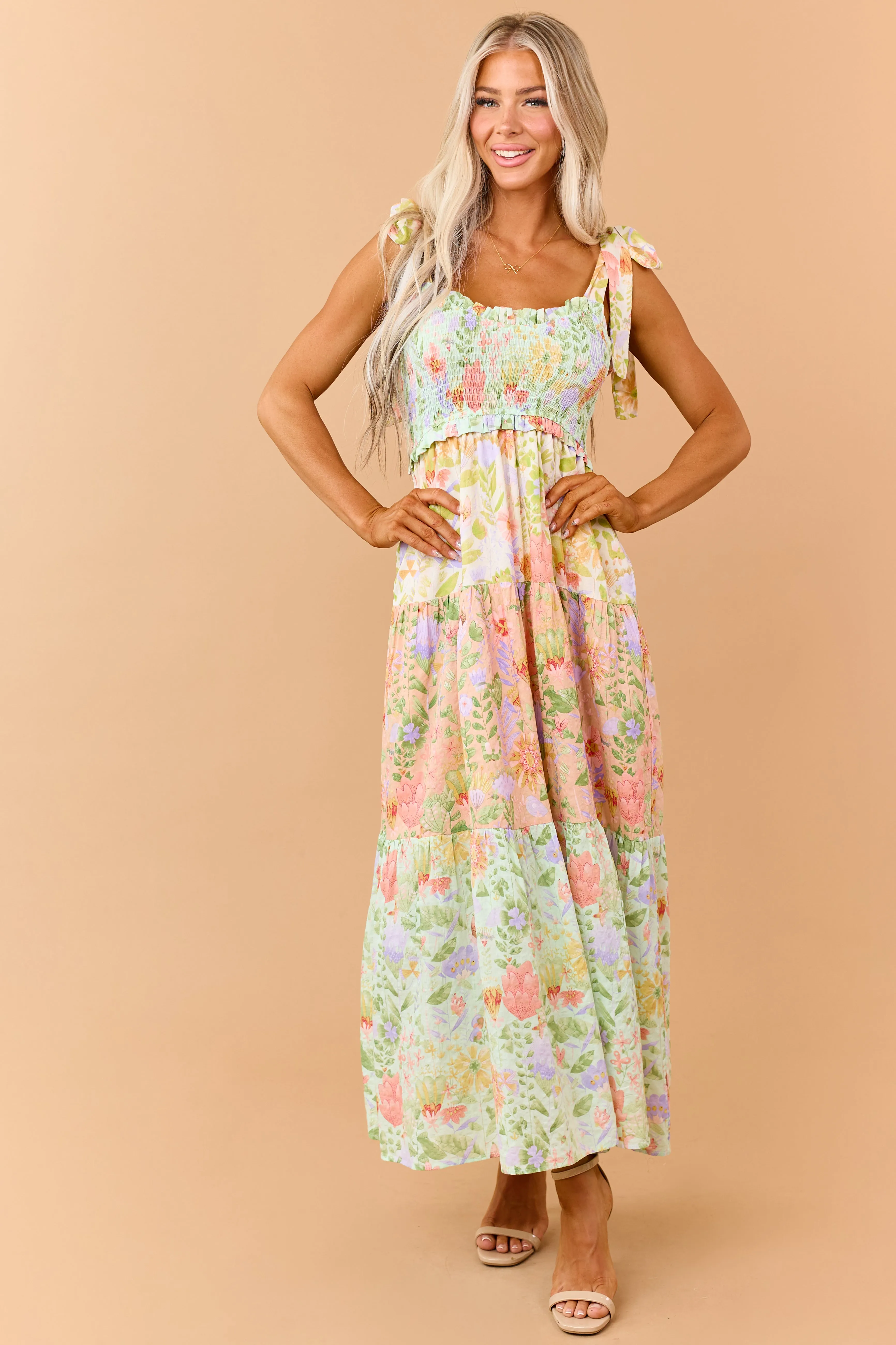 Mint Floral Print Tiered Smocked Maxi Dress sold by Lime Lush product image thumbnail 3