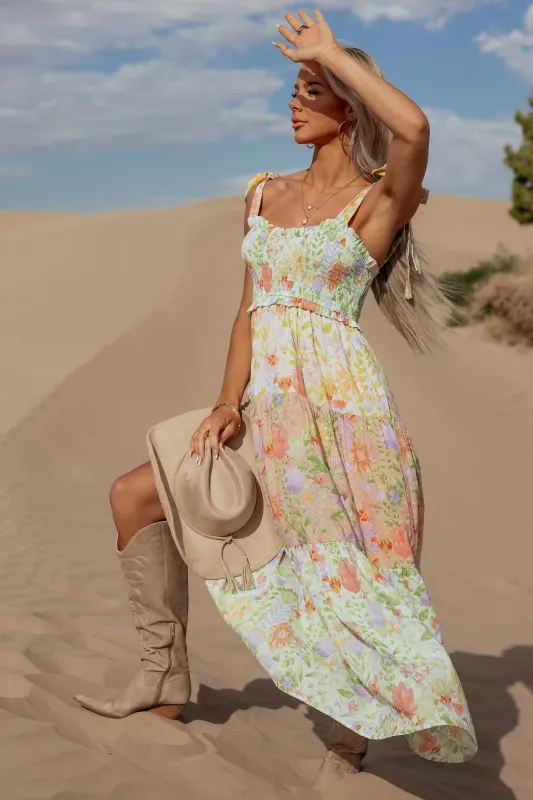 Mint Floral Print Tiered Smocked Maxi Dress made by Jnna