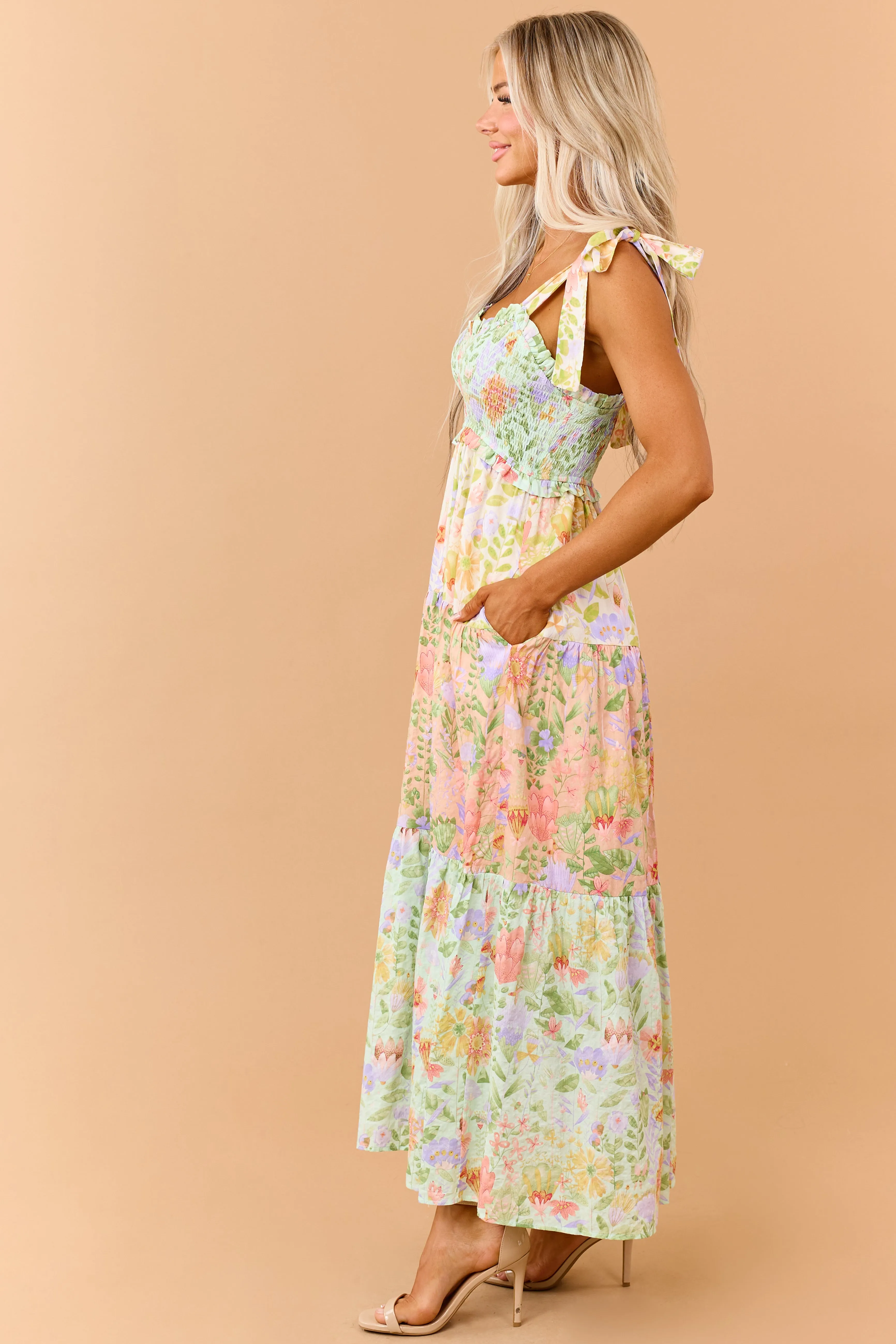 Mint Floral Print Tiered Smocked Maxi Dress sold by Lime Lush product image thumbnail 5
