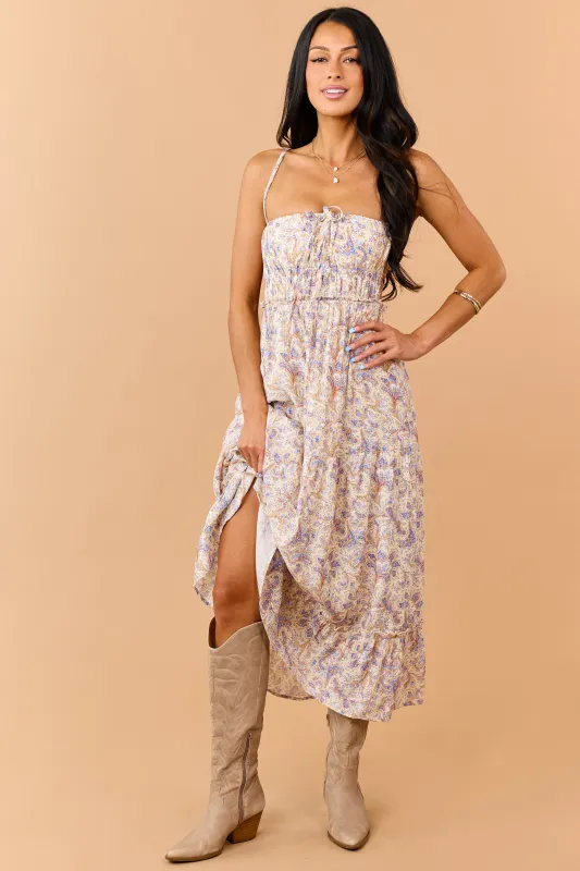 Cream Paisley Print Open Back Maxi Dress made by Pretty Garbage