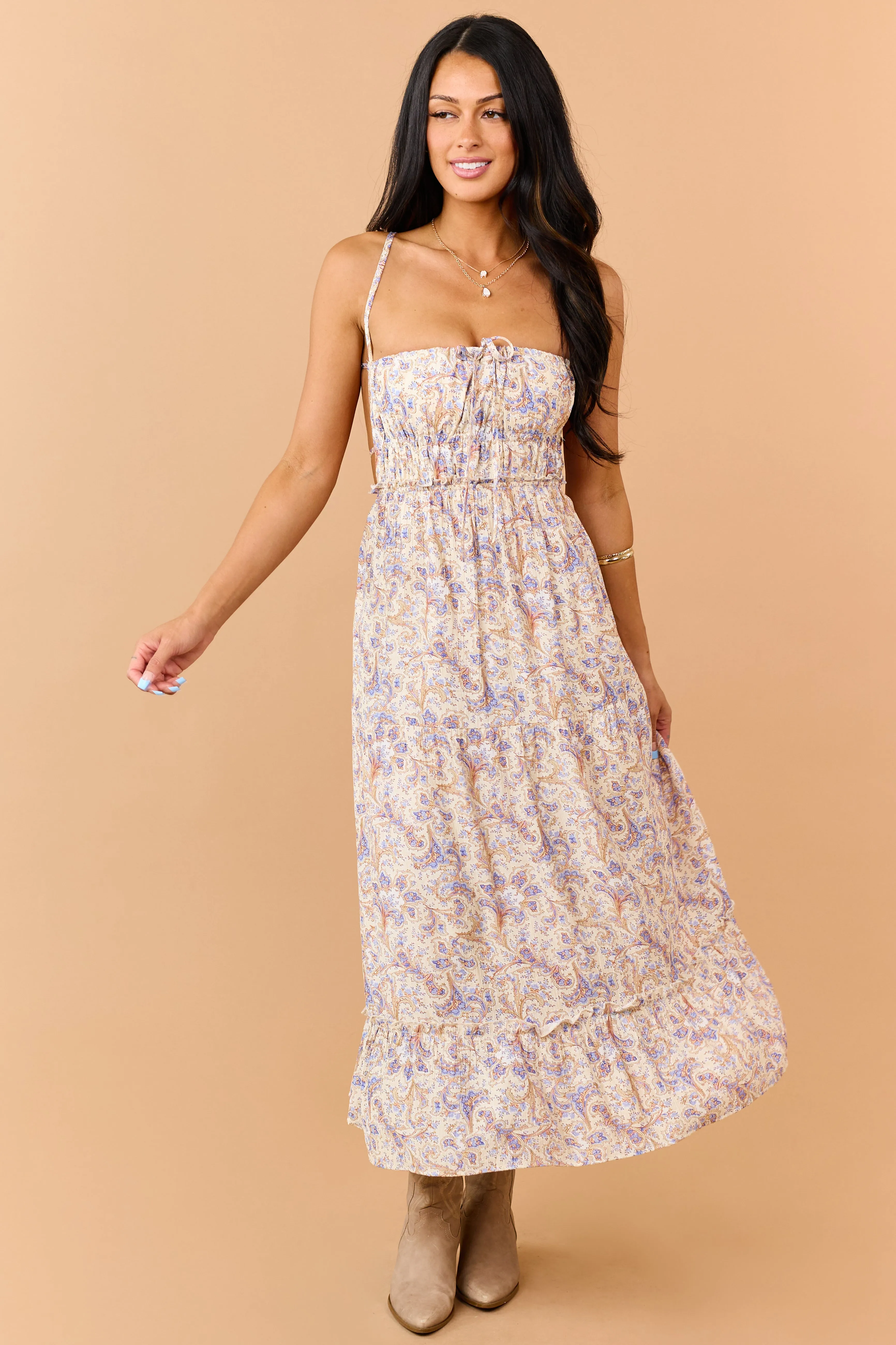 Cream Paisley Print Open Back Maxi Dress sold by Lime Lush product image thumbnail 2