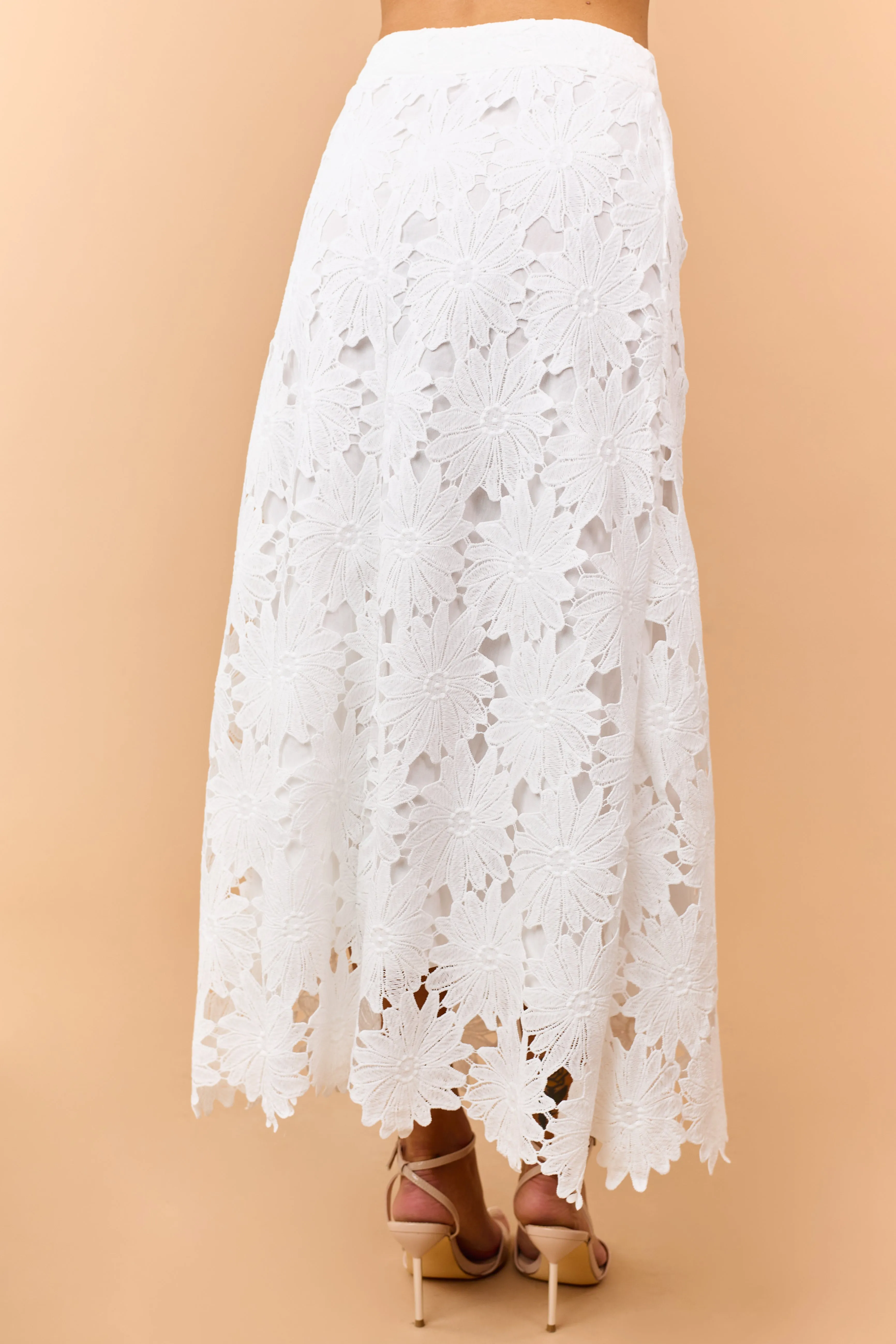 Off White Floral Lace Scalloped Hem Maxi Skirt sold by Lime Lush product image thumbnail 4