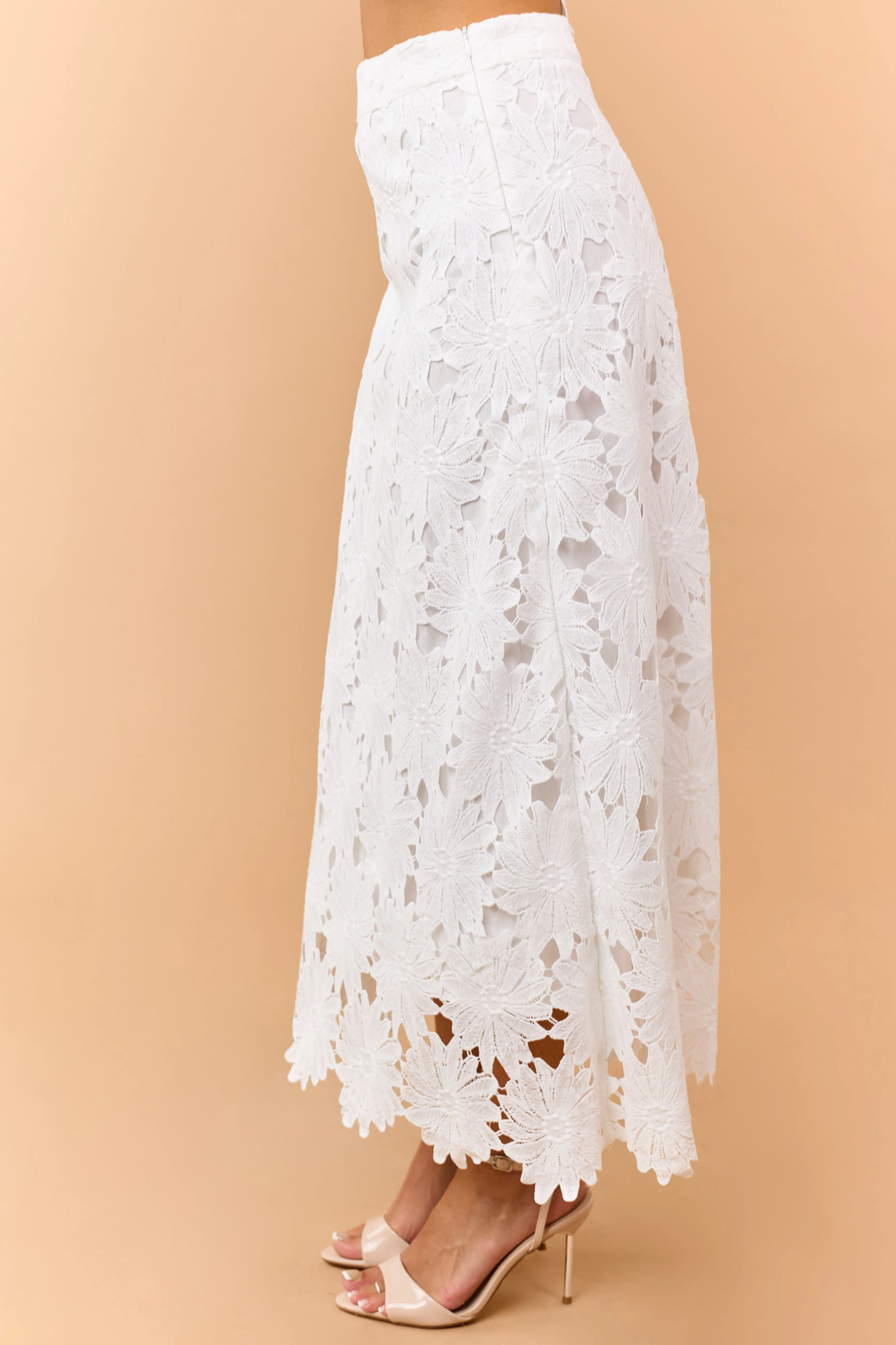 Off White Floral Lace Scalloped Hem Maxi Skirt sold by Lime Lush product image thumbnail 3