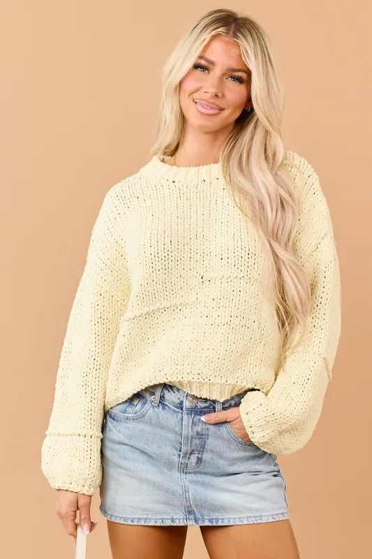 Buttercream Chenille Open Knit Bubble Sleeve Sweater made by Lena
