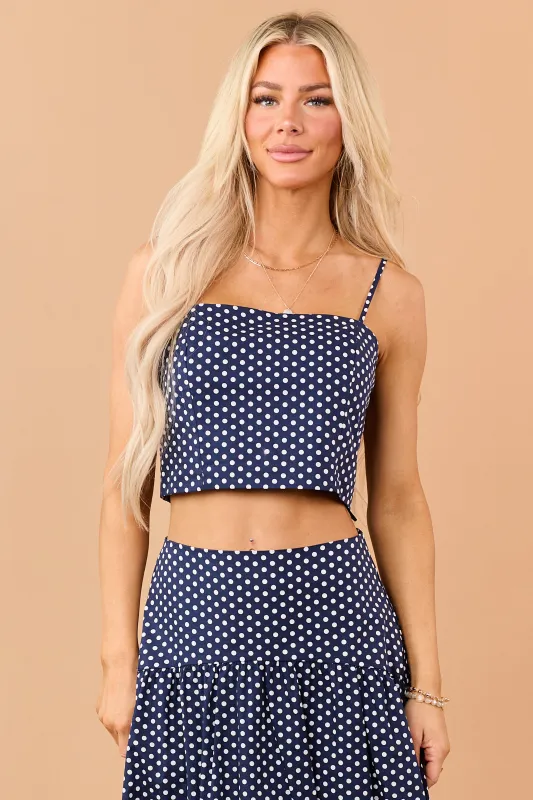 Navy and White Polka Dot Cotton Crop Cami Top made by Day + Moon