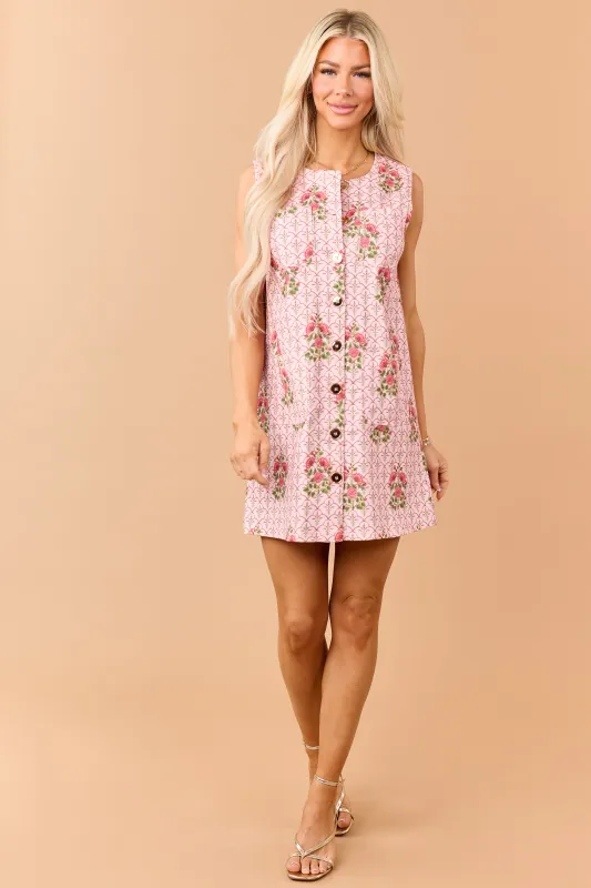 Entro Cherry Blossom Floral Button Down Mini Dress made by entro