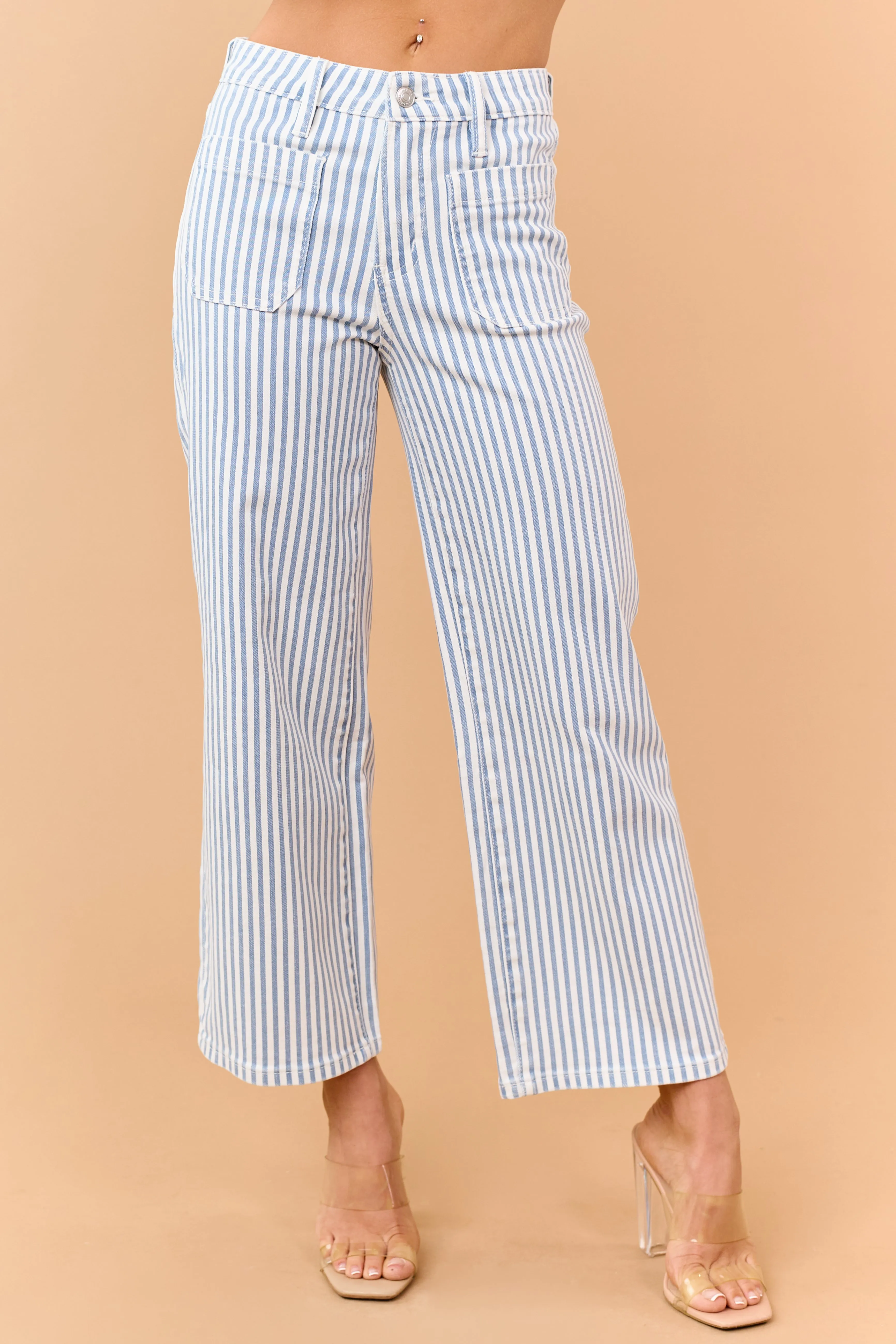 Mica Denim Dusty Blue Striped Wide Crop Stretch Jeans sold by Lime Lush