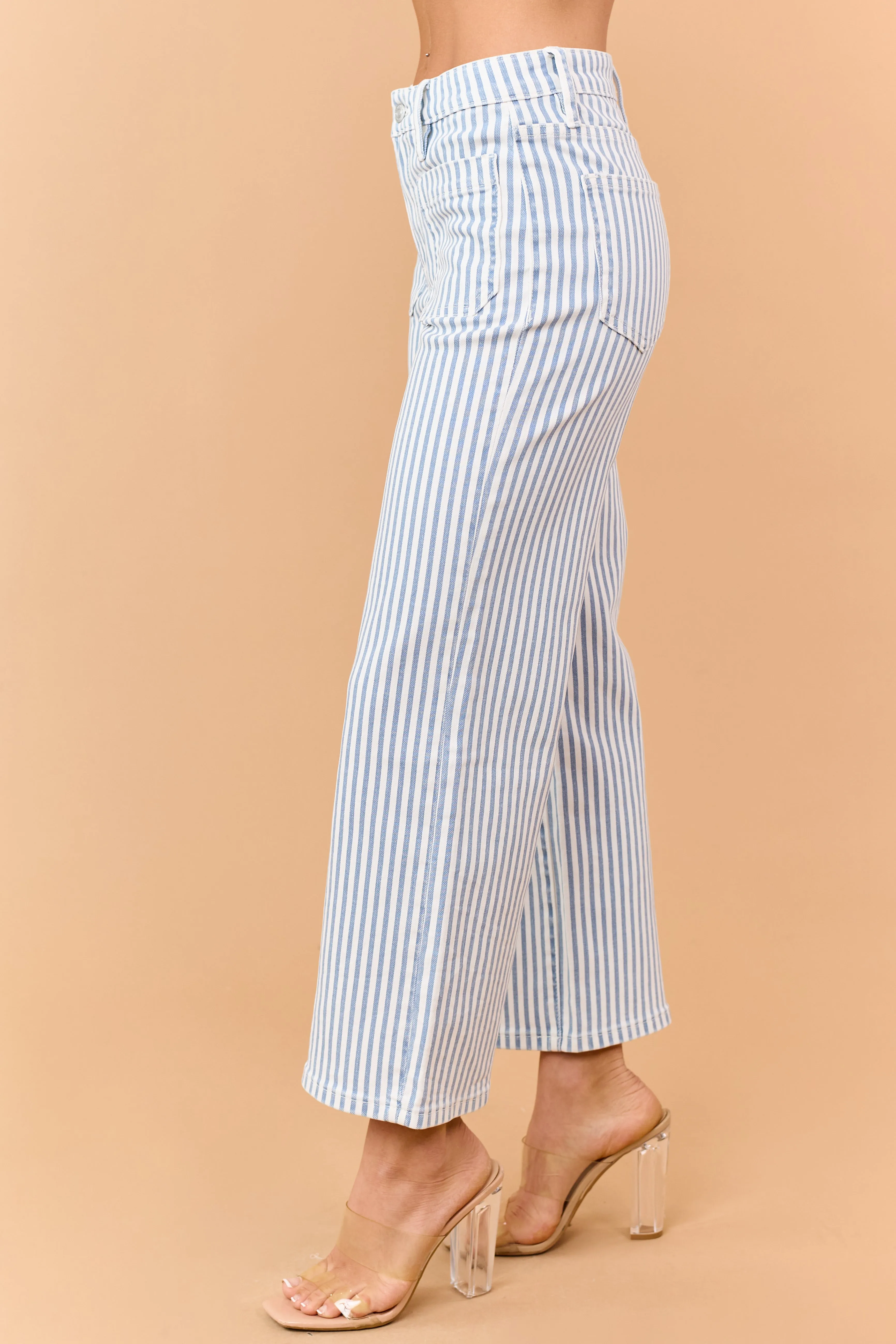 Mica Denim Dusty Blue Striped Wide Crop Stretch Jeans sold by Lime Lush product image thumbnail 3