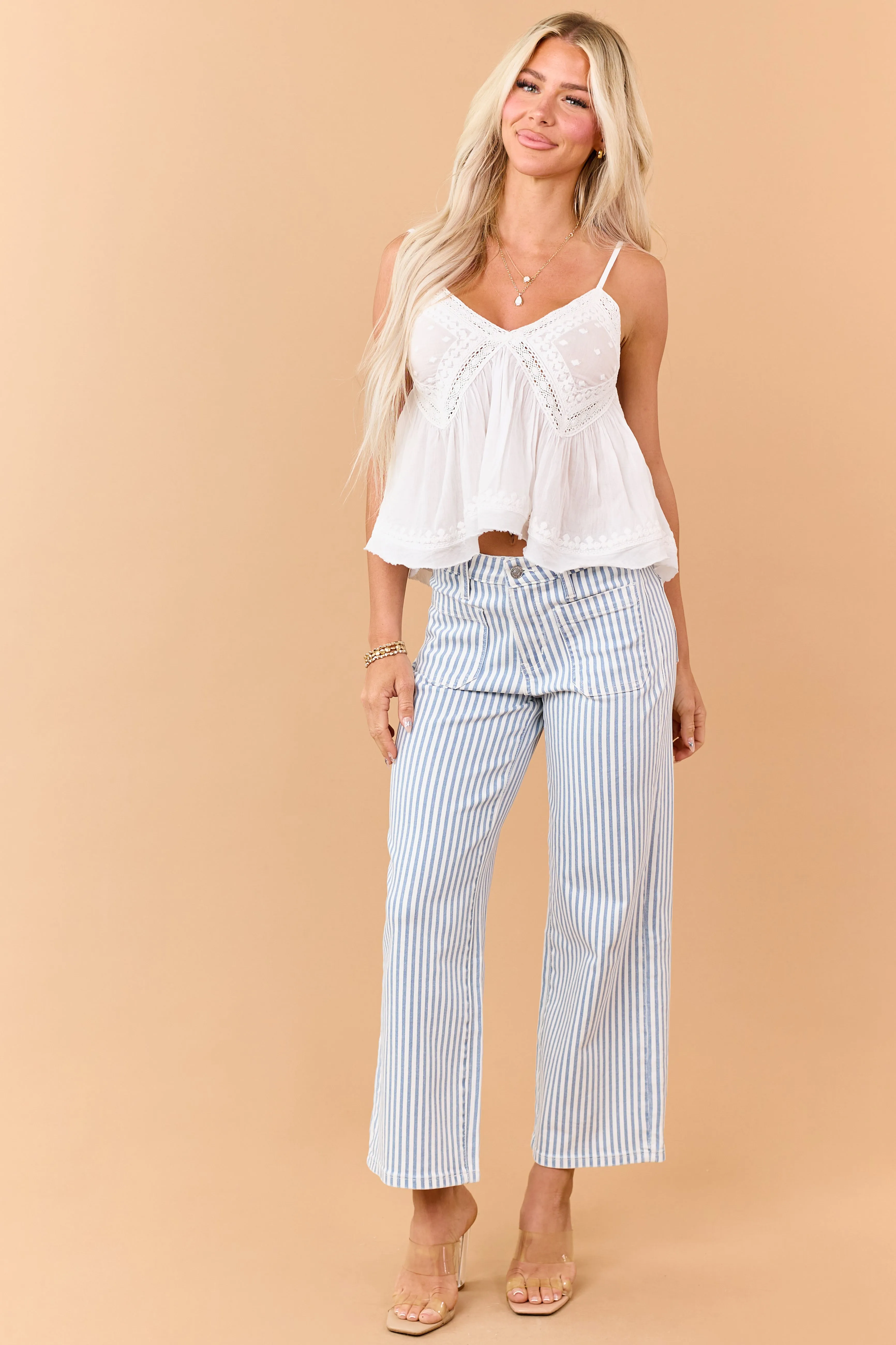 Mica Denim Dusty Blue Striped Wide Crop Stretch Jeans sold by Lime Lush product image thumbnail 2