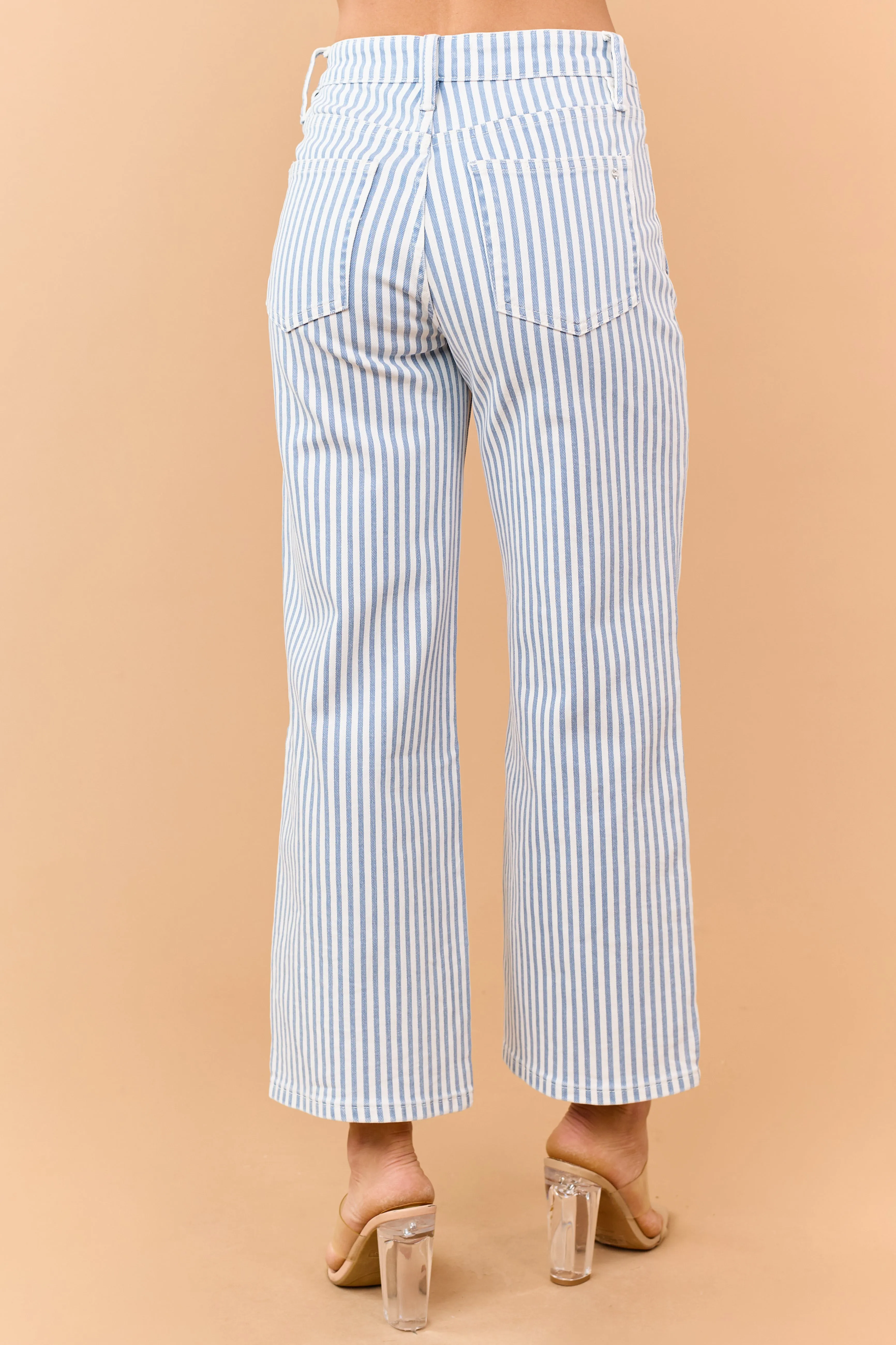 Mica Denim Dusty Blue Striped Wide Crop Stretch Jeans sold by Lime Lush product image thumbnail 4