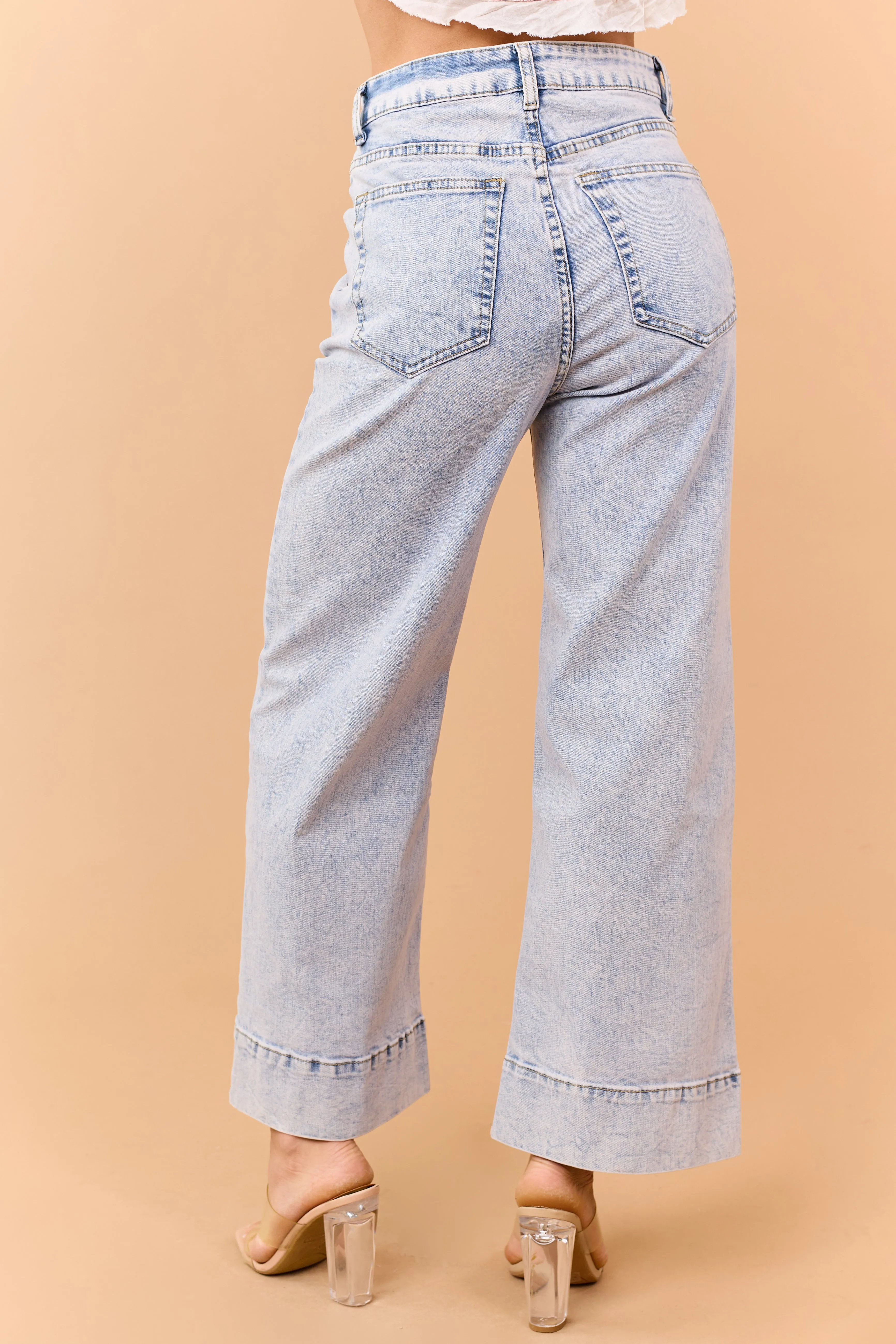 Light Wash Wide Leg Crop Stretch Jeans sold by Lime Lush product image thumbnail 4