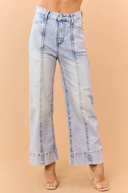 Light Wash Wide Leg Crop Stretch Jeans made by BiBi