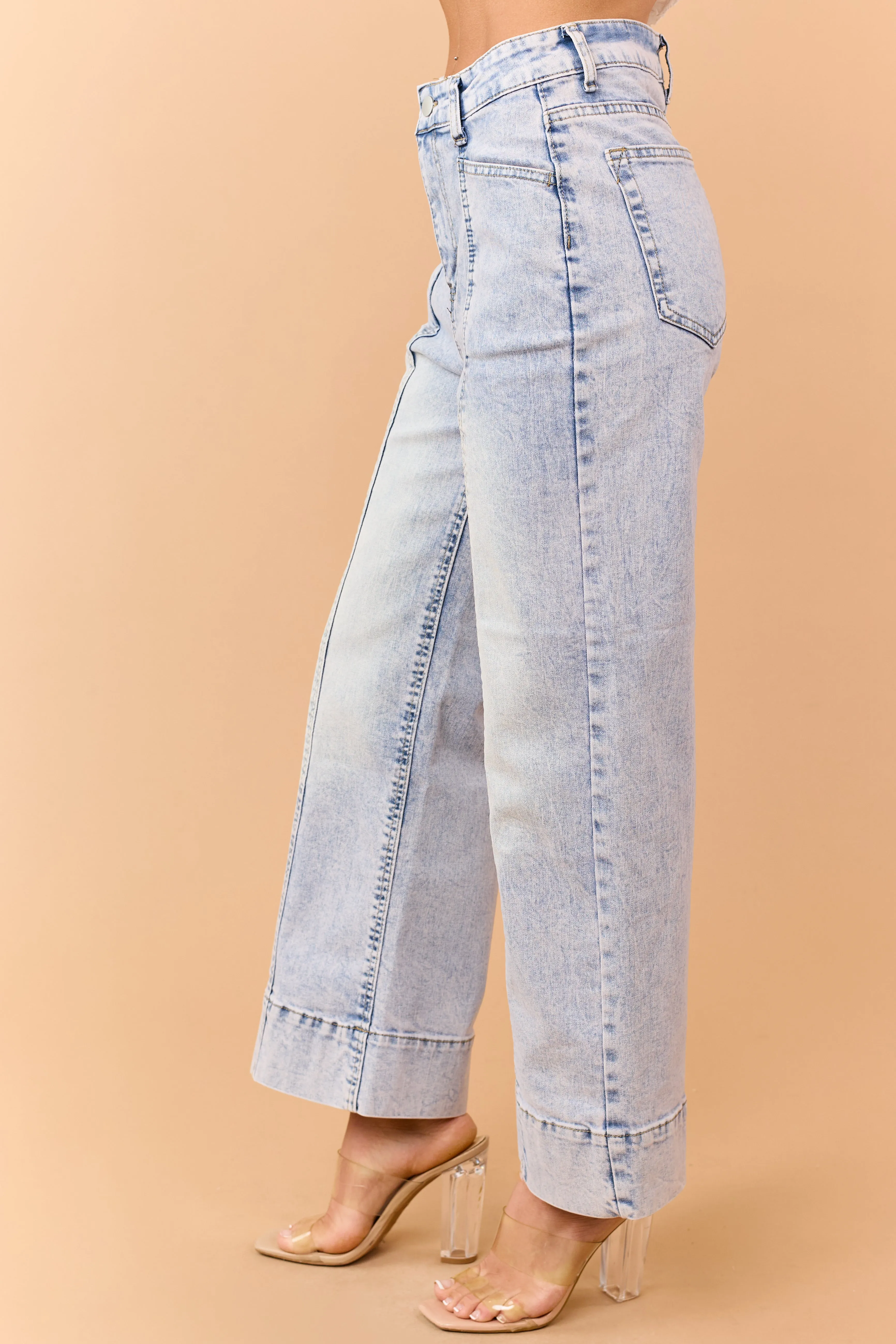 Light Wash Wide Leg Crop Stretch Jeans sold by Lime Lush product image thumbnail 3