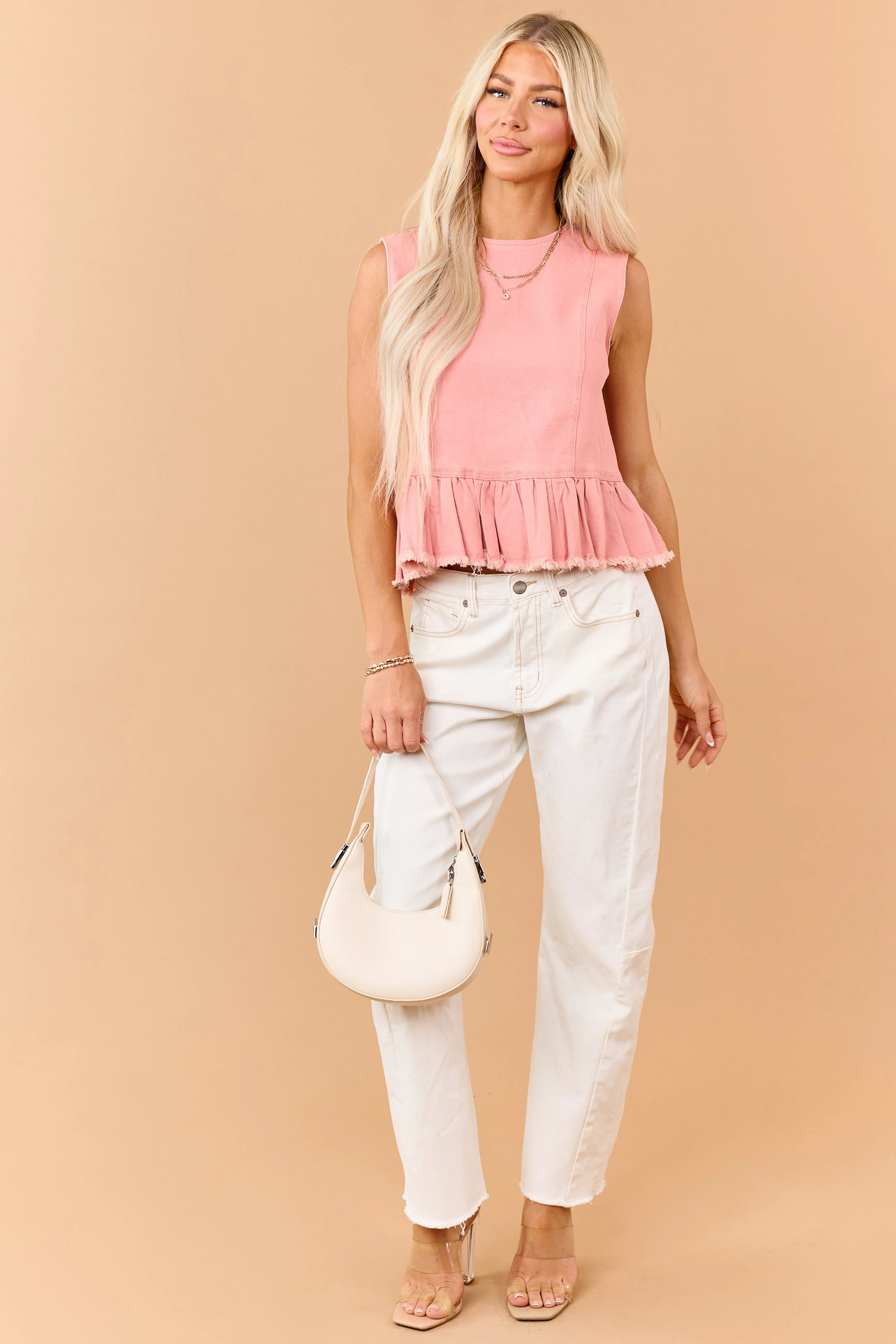 Punch Denim Back Buttoned Peplum Tank Top sold by Lime Lush product image thumbnail 2