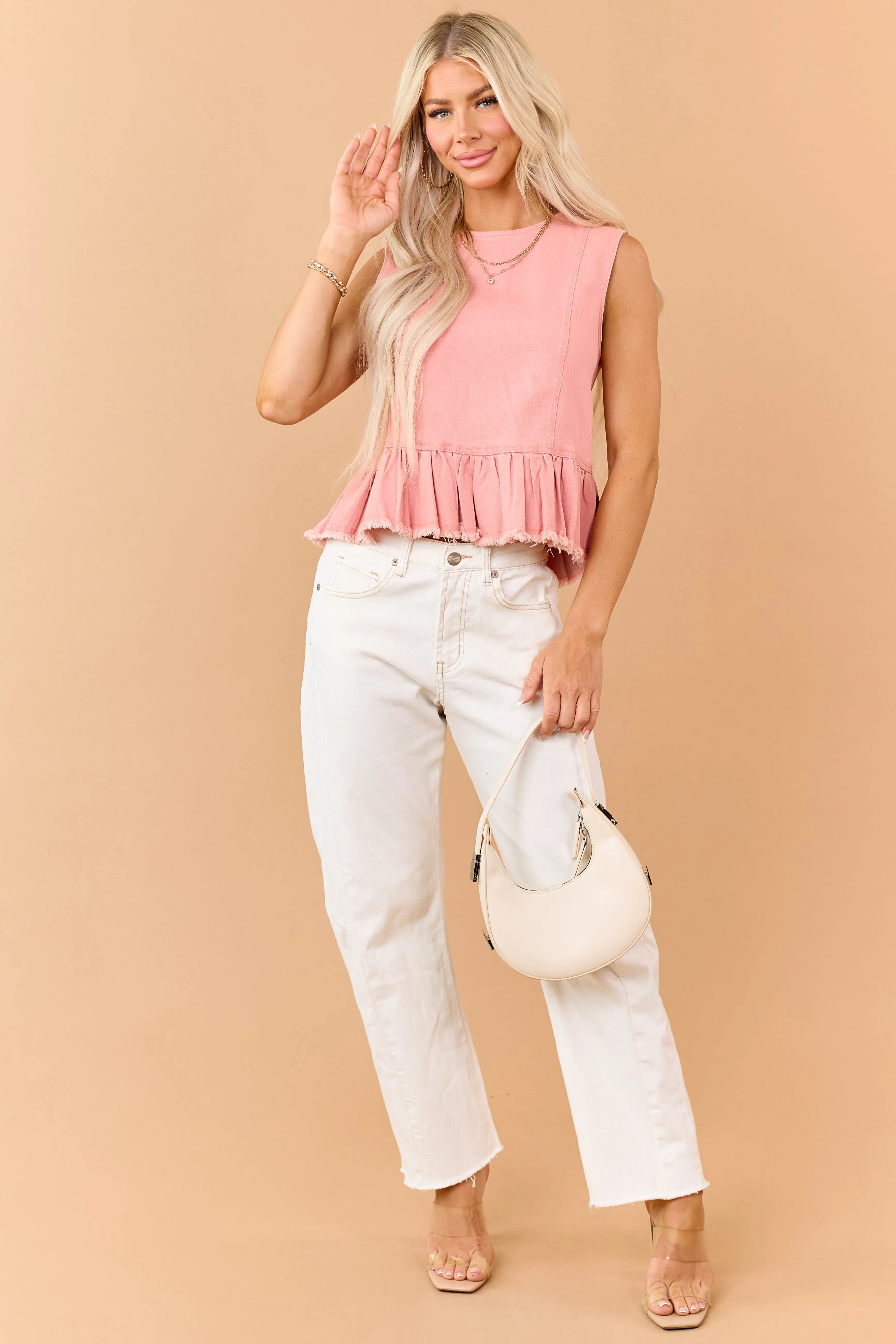 Punch Denim Back Buttoned Peplum Tank Top sold by Lime Lush product image thumbnail 3