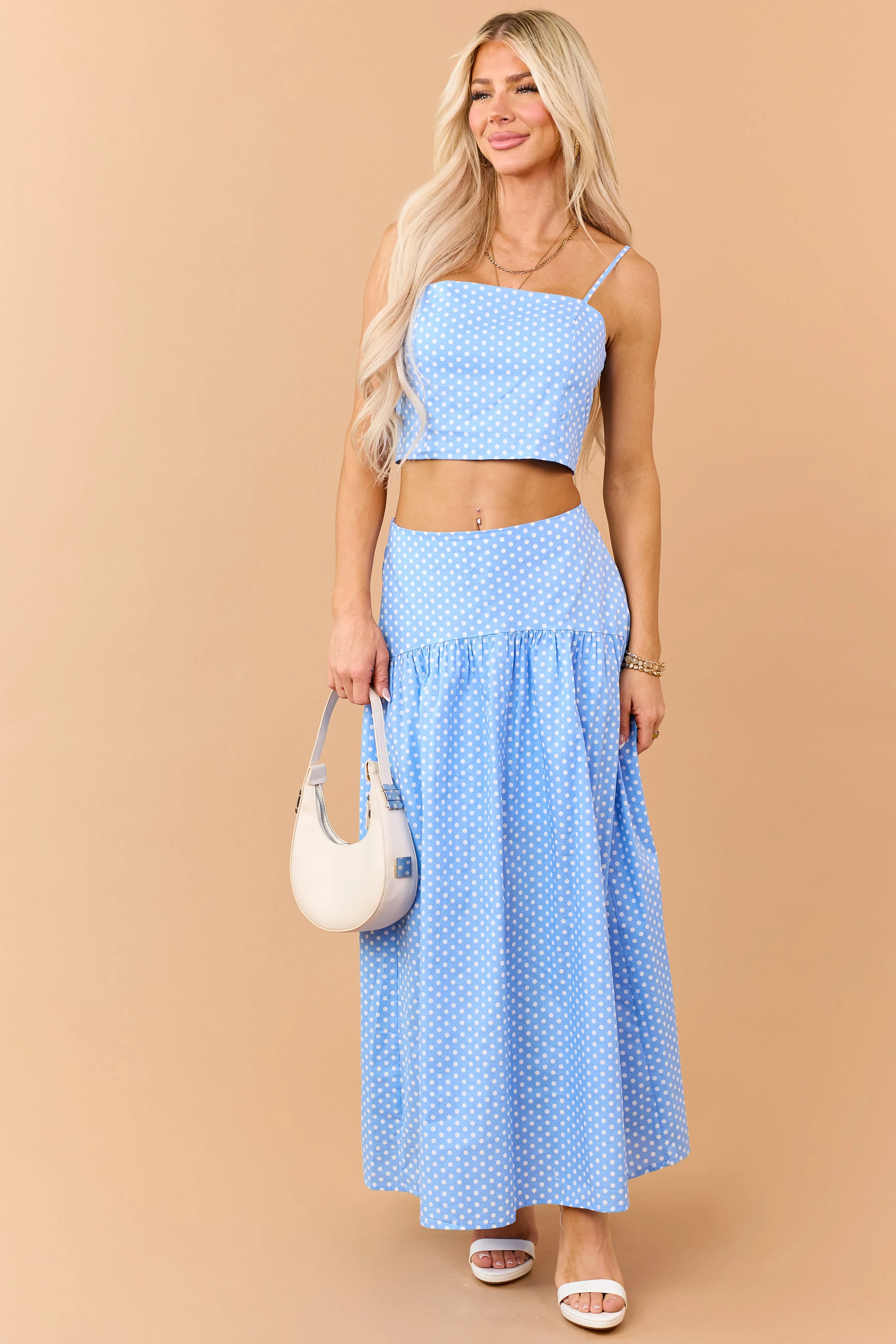 Cornflower and White Polka Dot Cotton Crop Cami Top sold by Lime Lush product image thumbnail 2