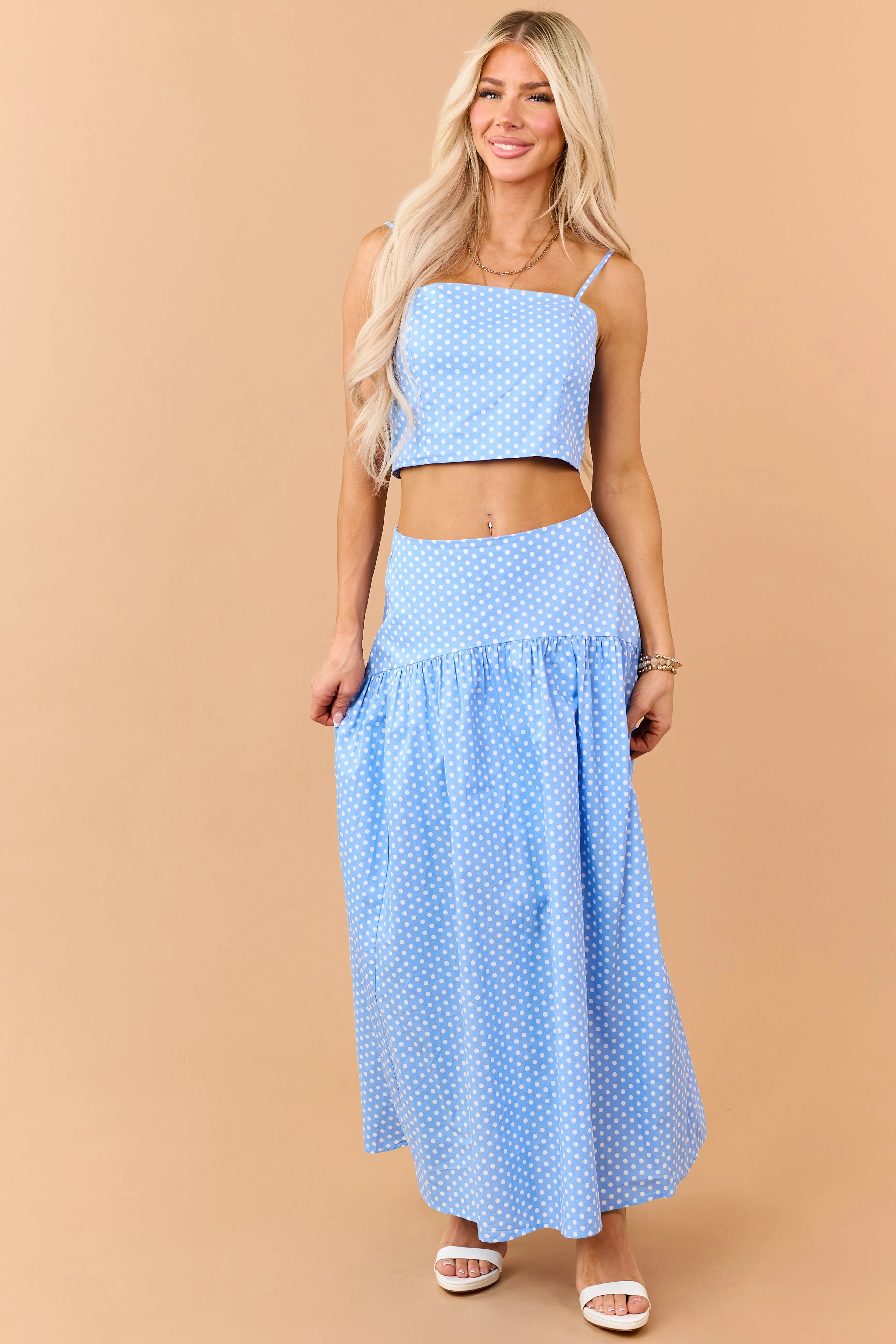 Cornflower and White Polka Dot Cotton Crop Cami Top sold by Lime Lush product image thumbnail 3