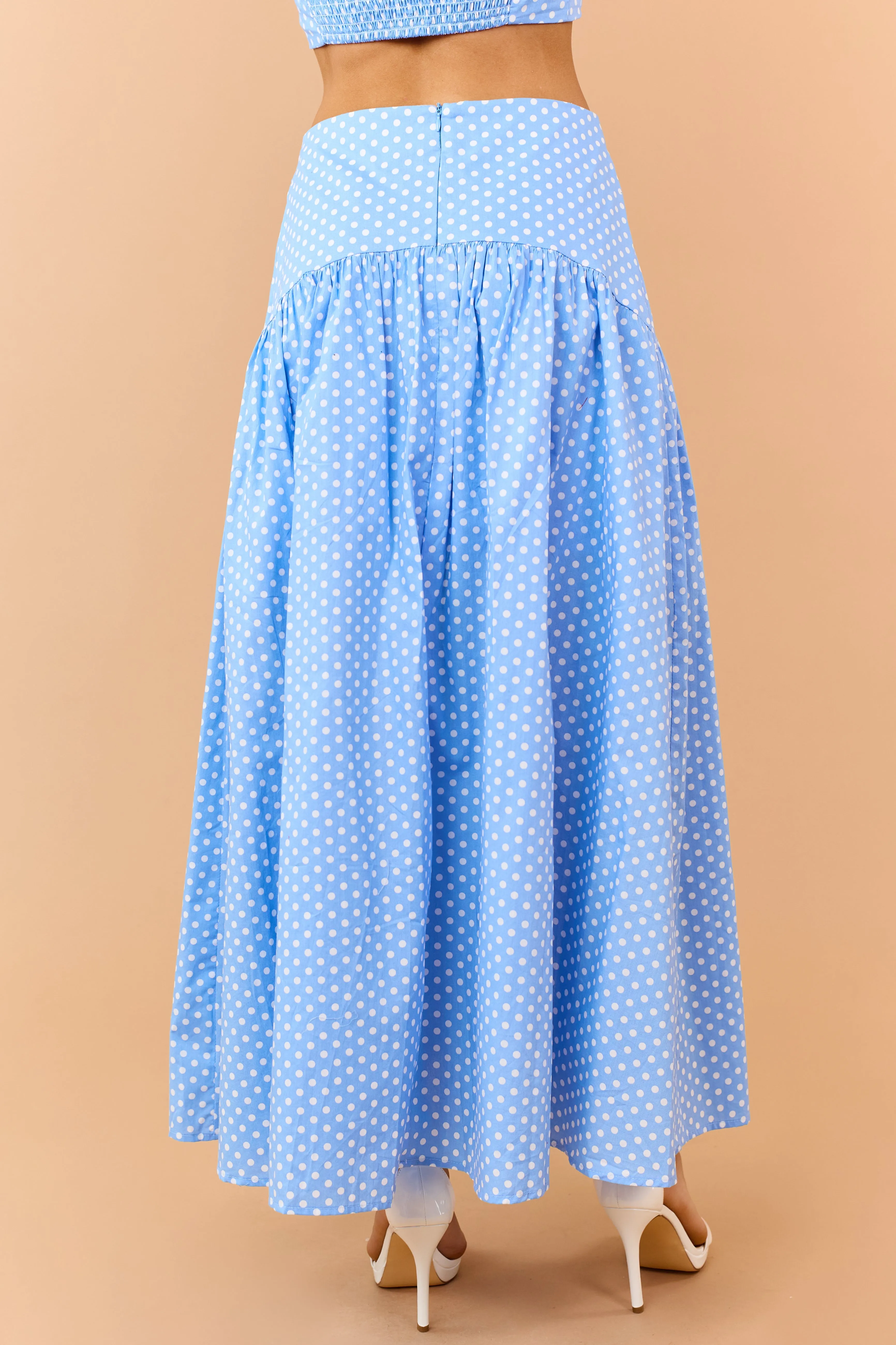 Cornflower and White Polka Dot Cotton Maxi Skirt sold by Lime Lush product image thumbnail 4