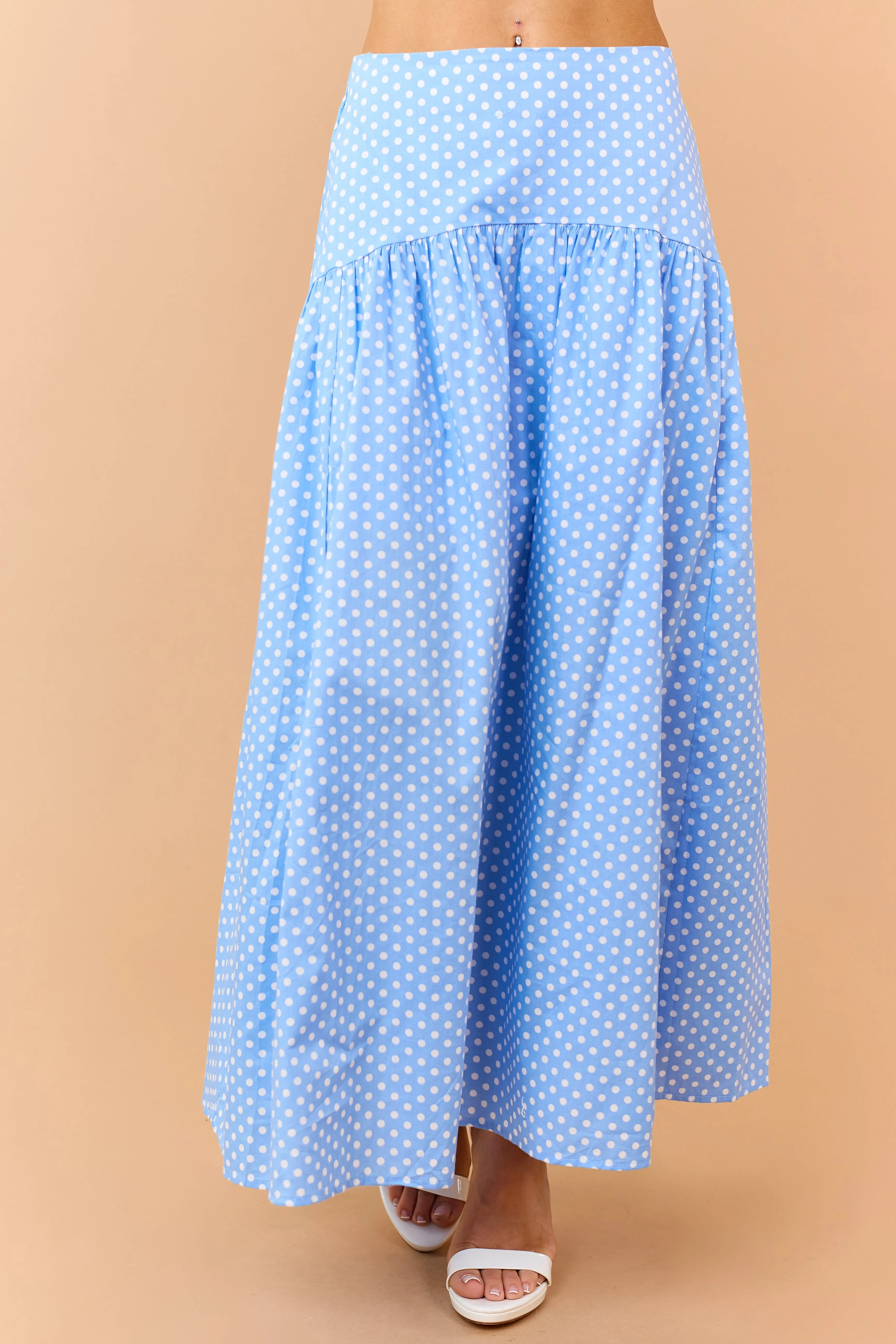 Cornflower and White Polka Dot Cotton Maxi Skirt sold by Lime Lush product image thumbnail 2