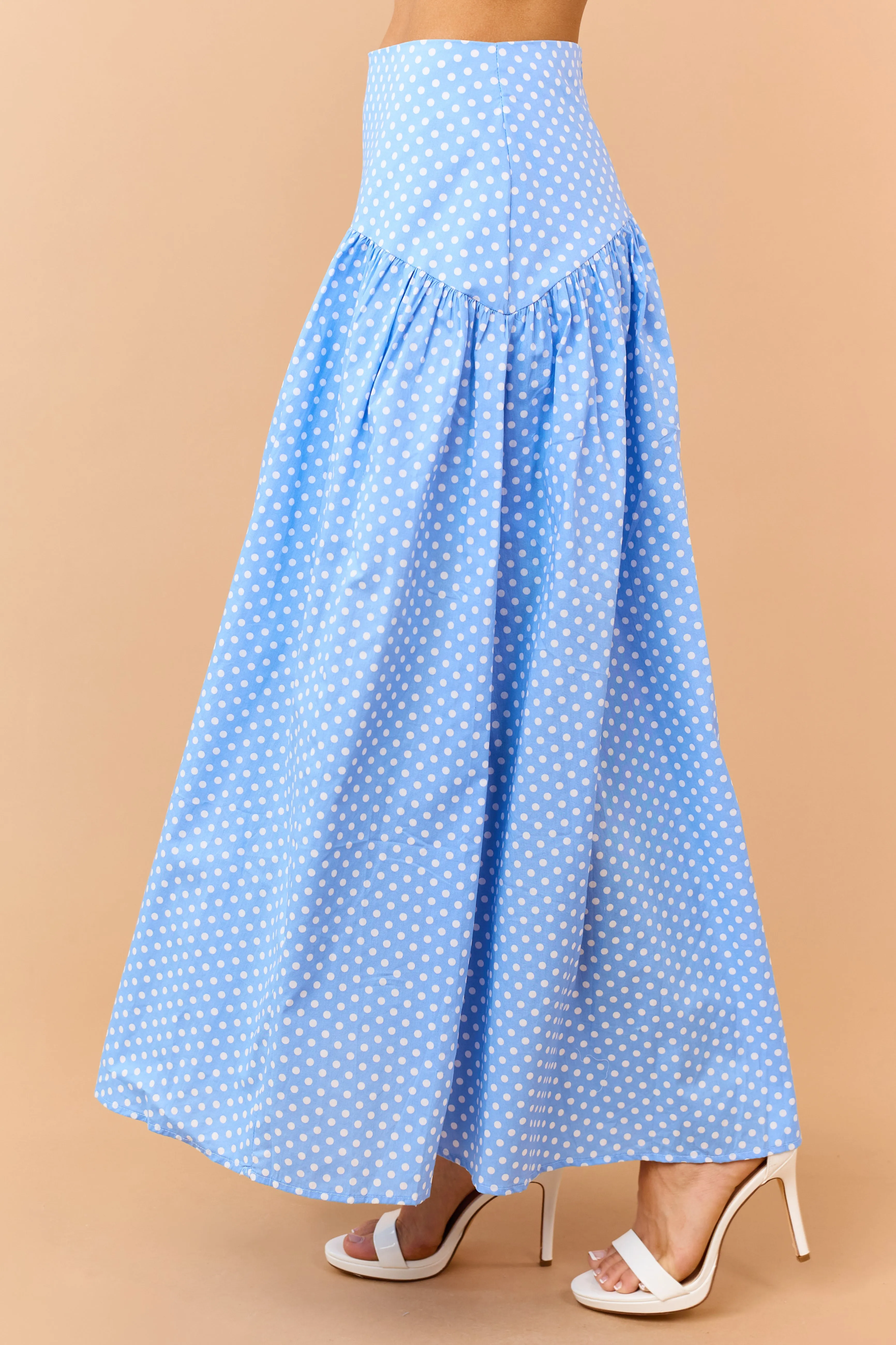 Cornflower and White Polka Dot Cotton Maxi Skirt sold by Lime Lush product image thumbnail 3